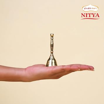 Shubhkart Solid Brass Ghanti for Pooja | 3.5 Inches Puja Bell for Temple | Hand Held Bell for Events Decoration, Food Line, Alarm, Jingles, Ringing and Service Bell (Small)