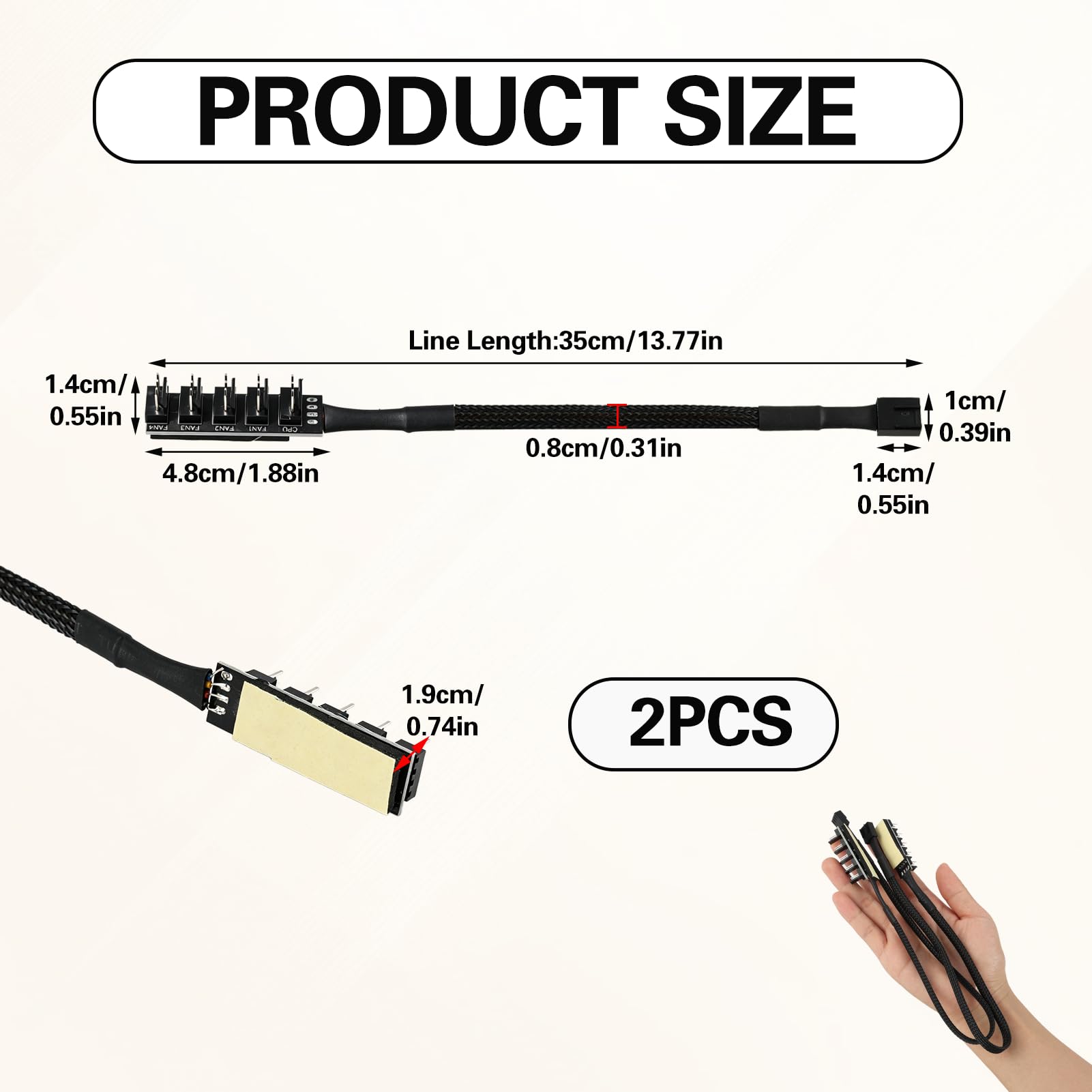2 Stück Splitter-Lüfter PWM 5-Wege-PWM-Lüfter, 4-poliger Splitter-Hub für PC, 12 V, Adapterkabel für CPU-Lüfter und Gehäuse, für 3-polig, 4-polig, PWM-Geschwindigkeitskontrolle (40 cm)
