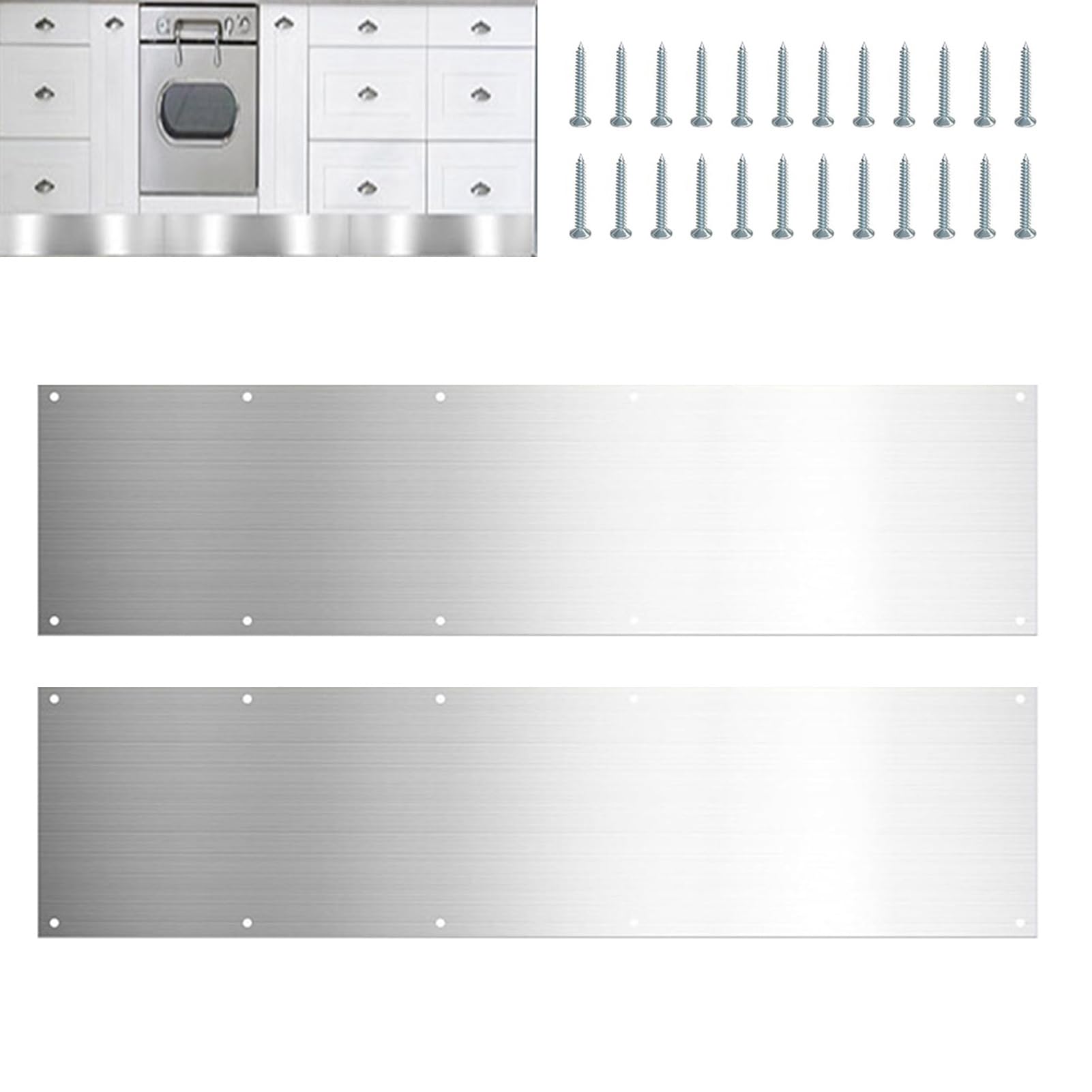 Kongou 2Pcs 2 Stainless Steel Kickplate Door Protection, Door Plates For Doors, Metal Kick Plate, Avoid The Door From Kicking (41Cm X 11Cm, With Holes)