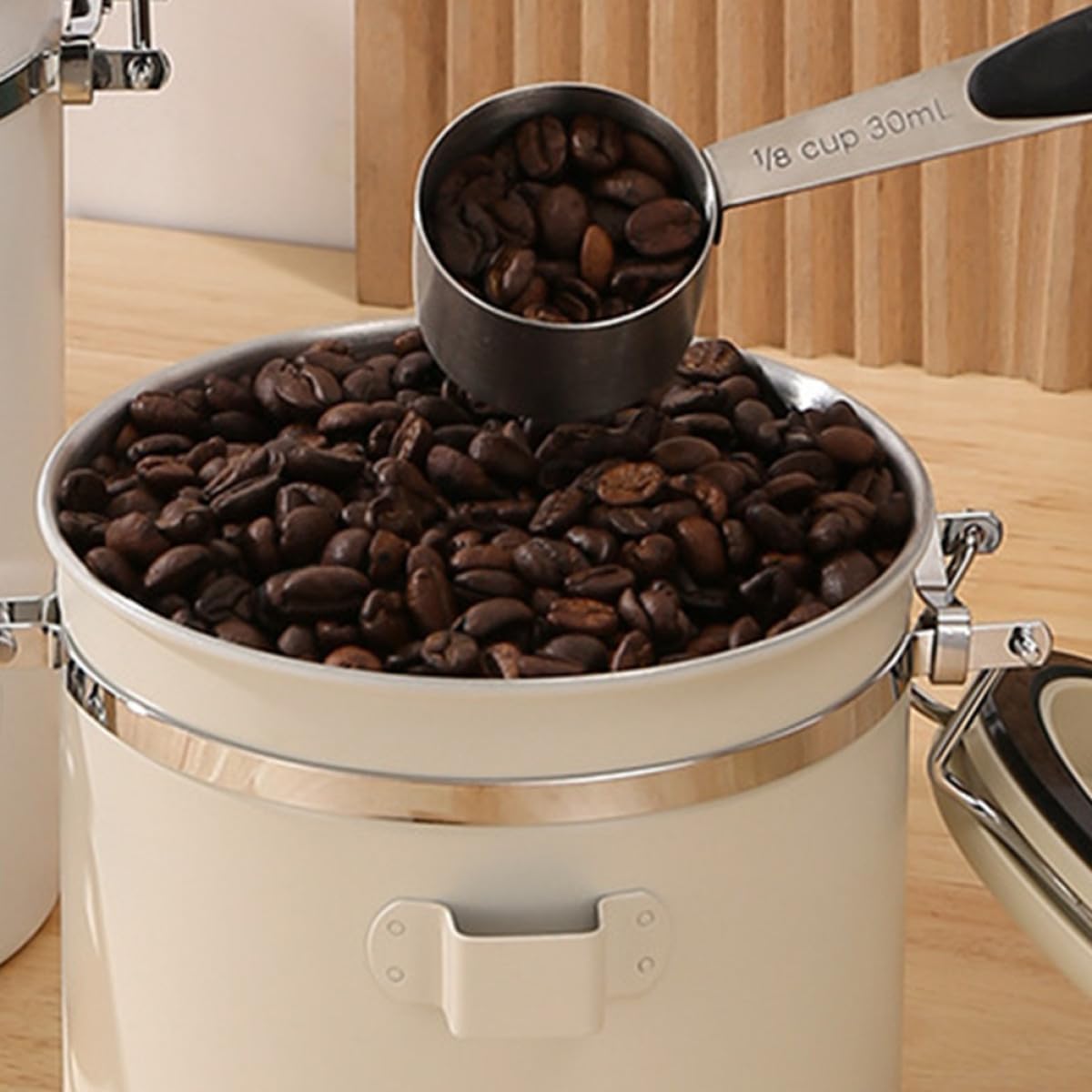Recipiente Sellado de Acero Inoxidable 1.2l con Cuchara para Almacenamiento de Café y Té, Frasco Hermético Beige con Buena Hermeticidad para Uso en Oficina