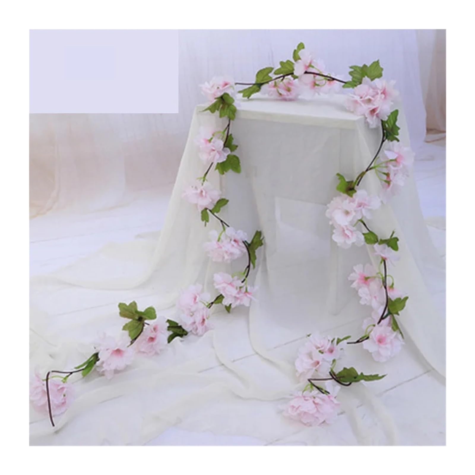 Künstliche Greenery Girlande künstliche Blumen, 4 stücke 2M Künstliche Kirschblüte Reben Hängen Pflanzen Faux Girlande Kirsche Kranz Künstliche Blume for Dekoration(Roze)