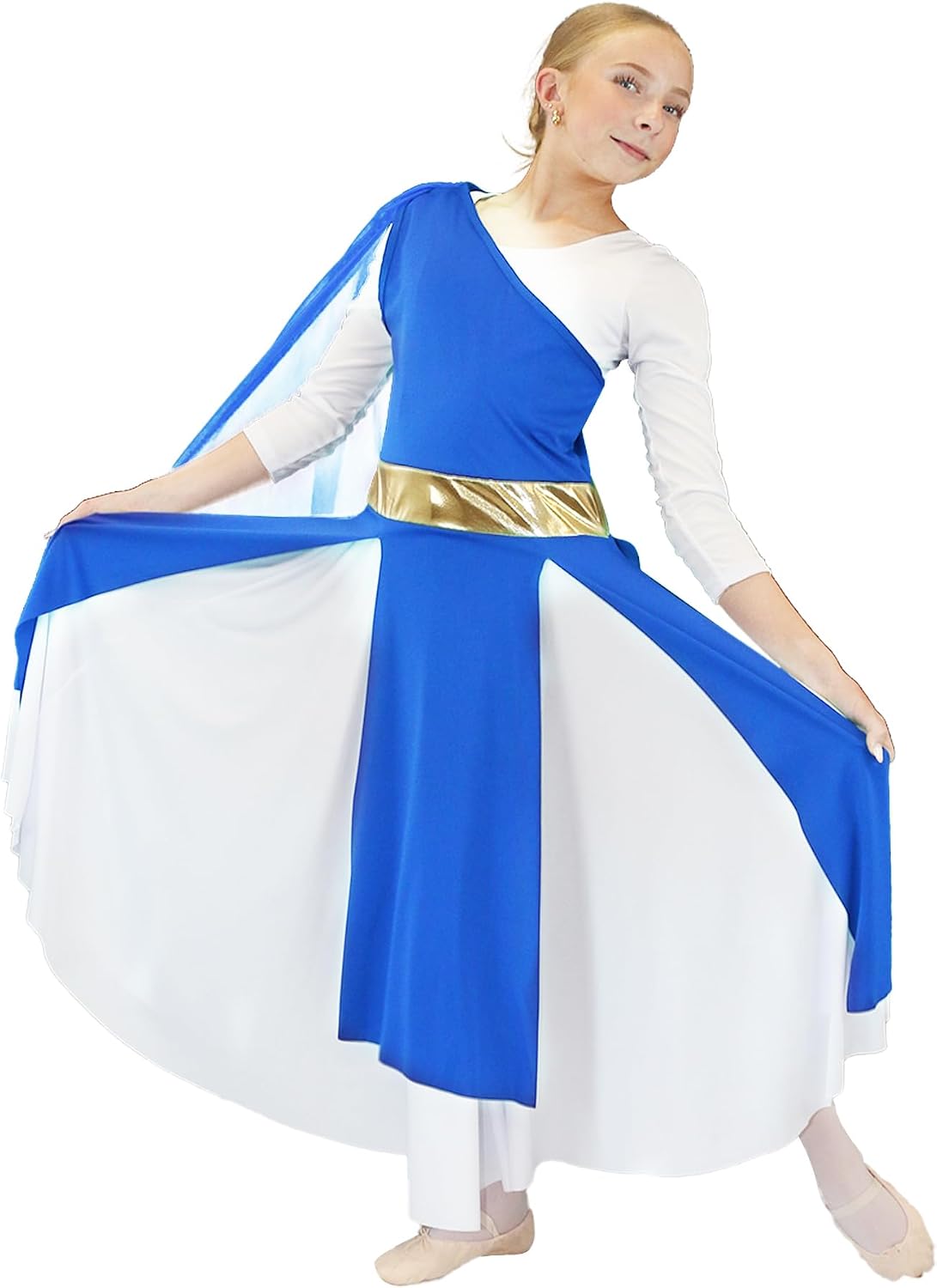 Danzcue Girls One-Shoulder Praise Dance Tunic with Graceful Shoulder Sash