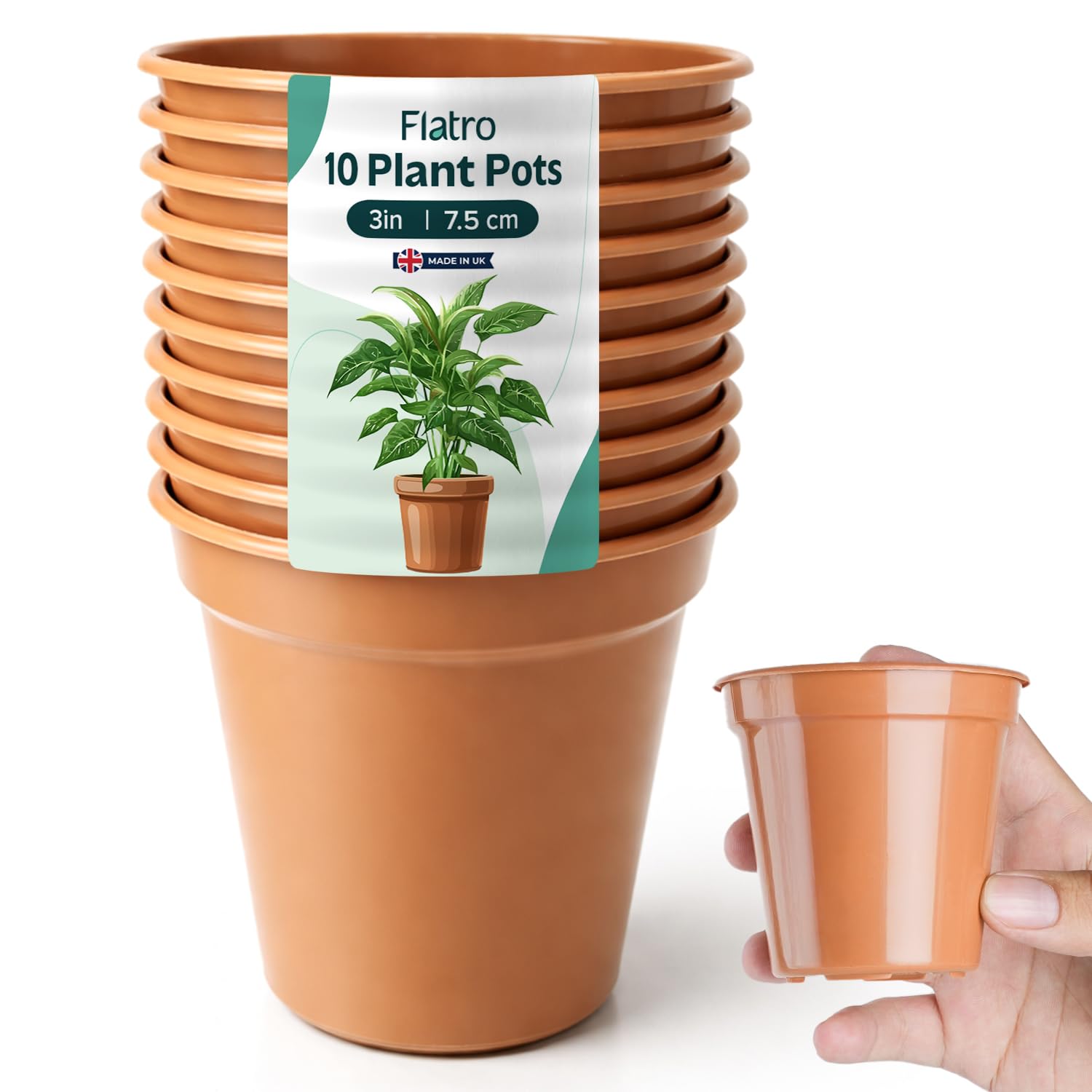 Flatro Pot (Pack 10 - 3 Inch) Plastic Plant Pots Indoor With Drainage Hole Nursery Plant Pots (Pack Of 10) | 3 Inches Terracotta Pots, Flower Pots For Indoor & Outdoor | Ideal For Herb Cultivation & Repotting