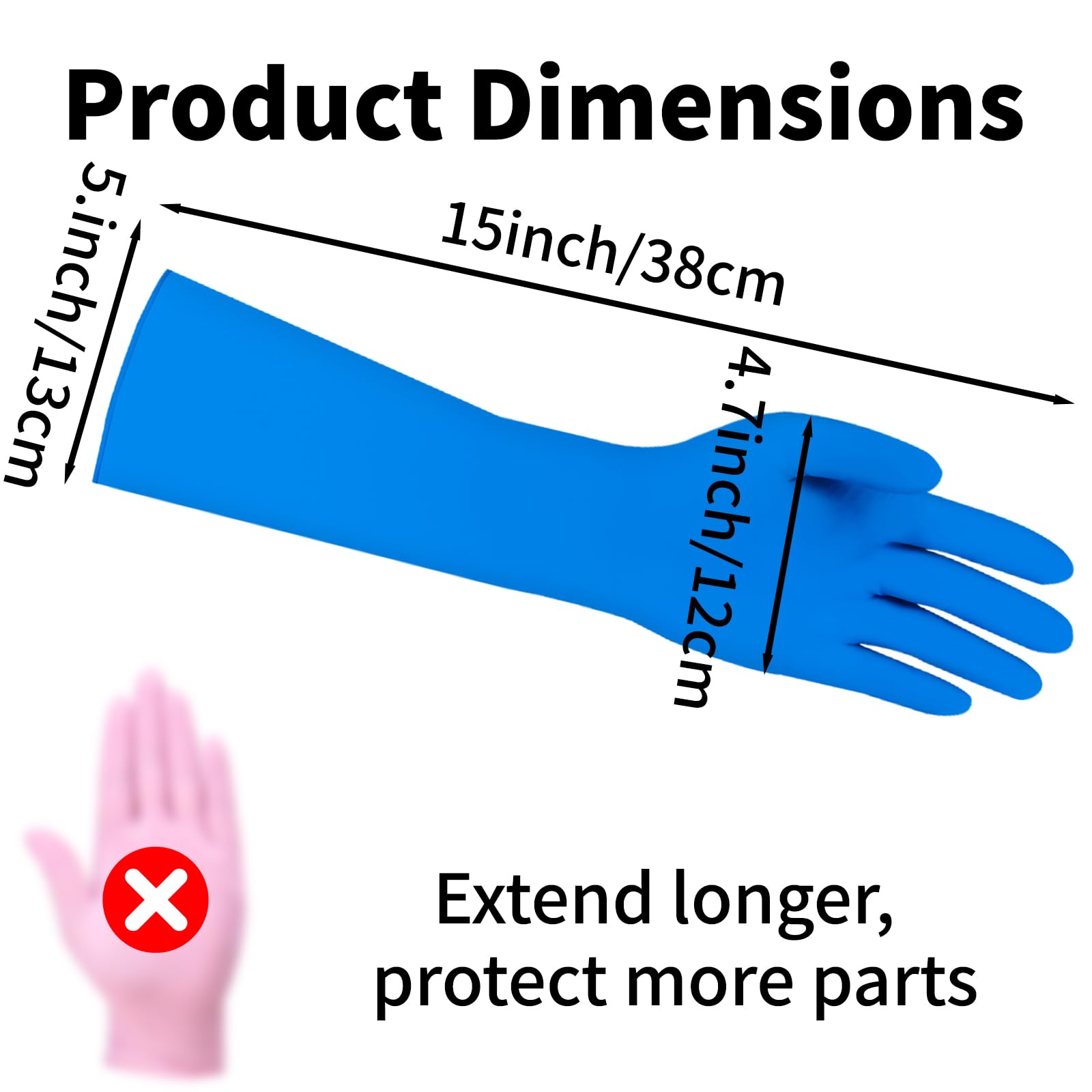 Einweghandschuhe, langlebig, Nitrilhandschuhe, lang, blau, Reinigung, Geschirrspülen, Arbeit, wasserdicht, ohne Latex, 38,1 cm, 30 Stück, Größe L (Blau, 30 Stück, L)