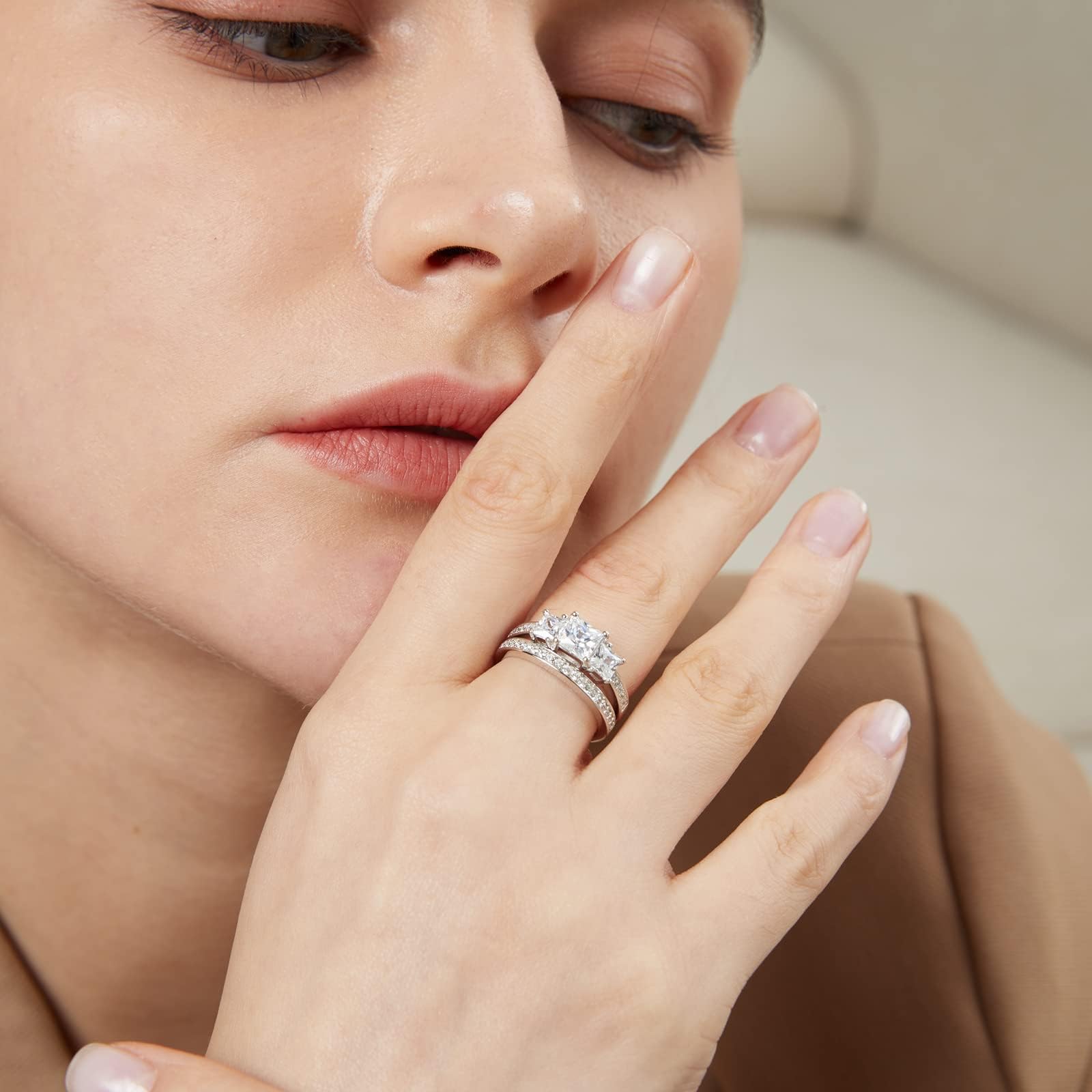 jiamiaoi Anillo de mujer chapado en oro blanco de 18 quilates, Anillo mujer plata de ley 925, anillos de compromiso de pareja