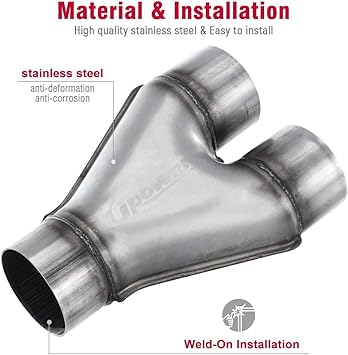 Upower Exhaust Y pipe 3 Inlet 2.5 Outlet Weld-on Dual Exhaust Pipe 10 Long Stainless Steel Tip