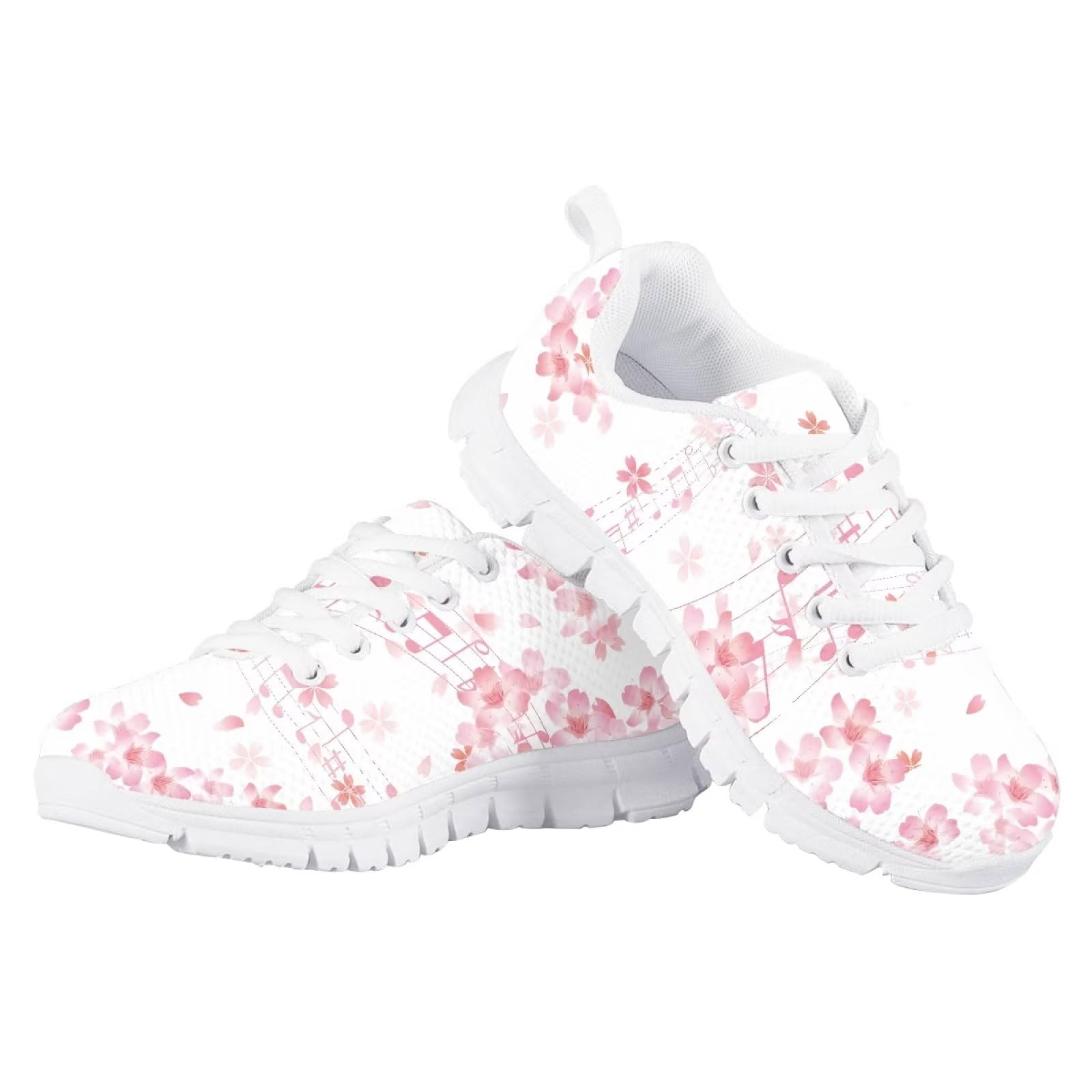 Binienty Boys Girls Trainers Sneakers Pink White Cherry Blossom Kids Athletic Running Shoes Child Sports Walking Shoes