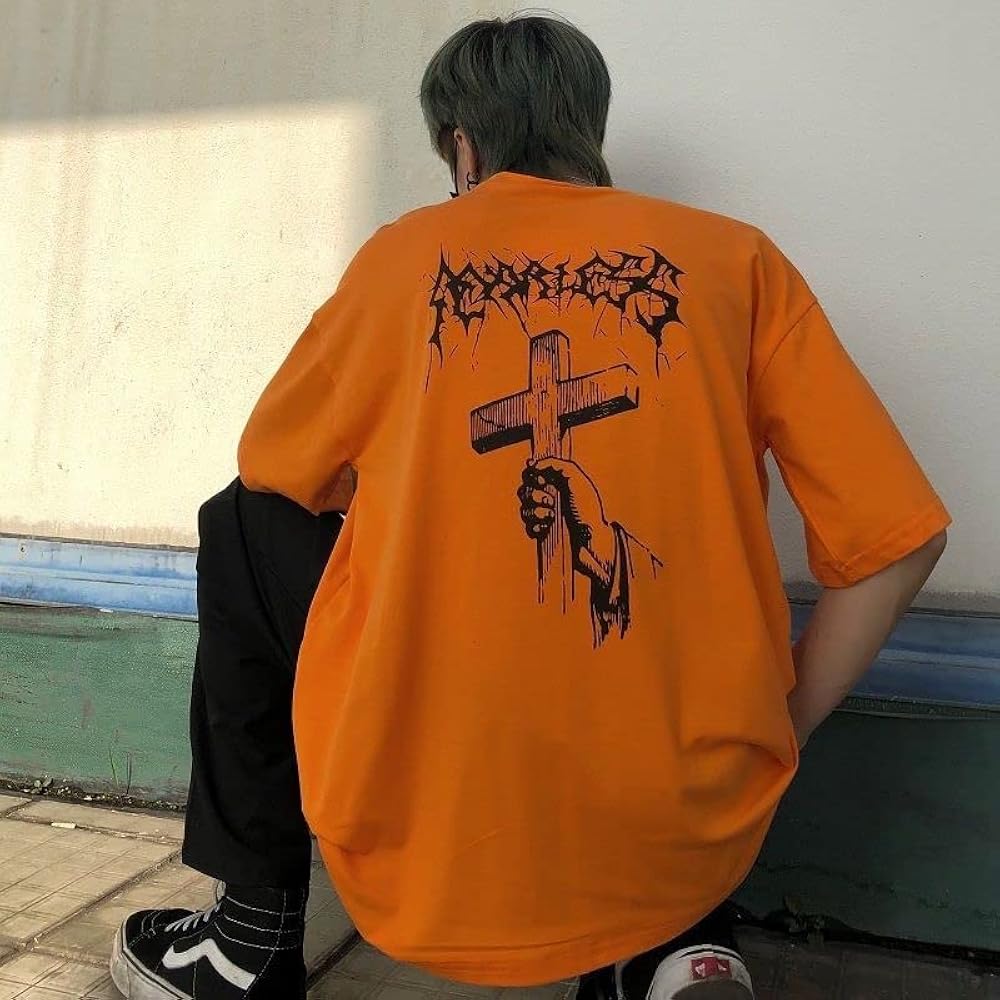 CYee Y2K Punk Oversized Short Sleeve T-Shirt for Men Hip-hop