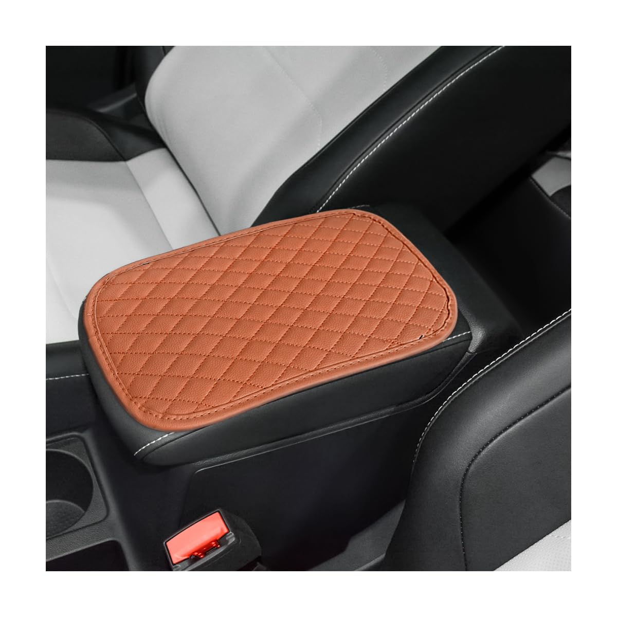 Adunsiaoto Leather Car Center Console Cover, Car Center Console Cushion Pad, Leather Automobile Armrest Pad For Auto Vehicles SUV Truck, Universal Comfort Anti-slip Armrest Box Mat(Brown)