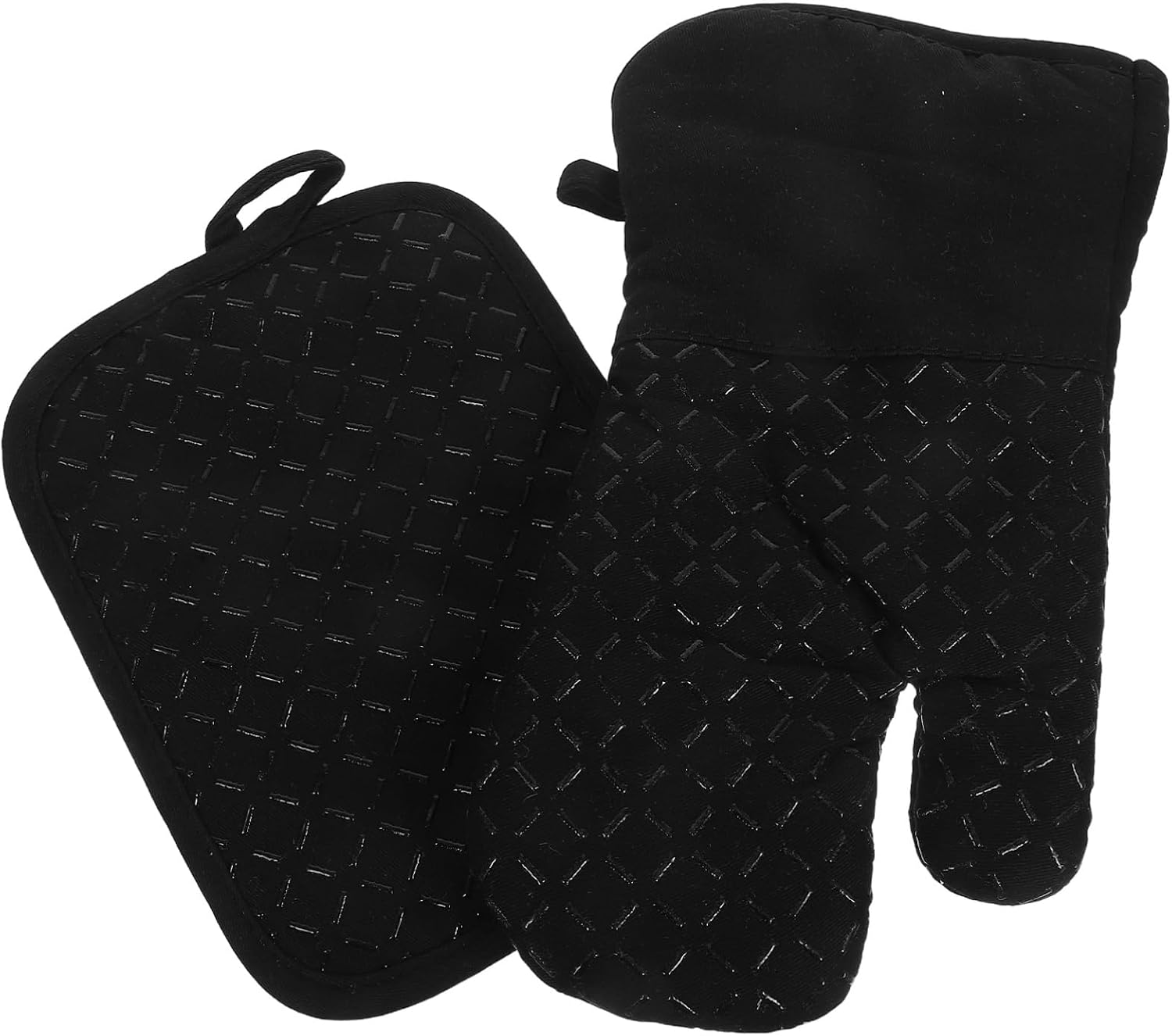 1 Set Black Baking Gloves with Heat Resistant Pot Holders Non Slip Insulation Oven Mitts for Cooking BBQ and Grilling Extended Design for Enhanced Safety and Comfort