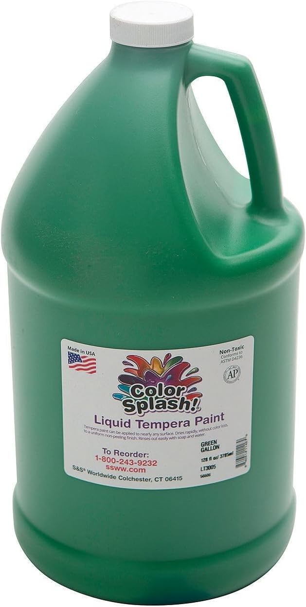 S&S Worldwide 128oz. Color Splash Liquid Tempera Paint, Green, Green | Washable paint for fun, Enough For All Friends, Gallon size easy-pour plastic bottles, Green gallon only
