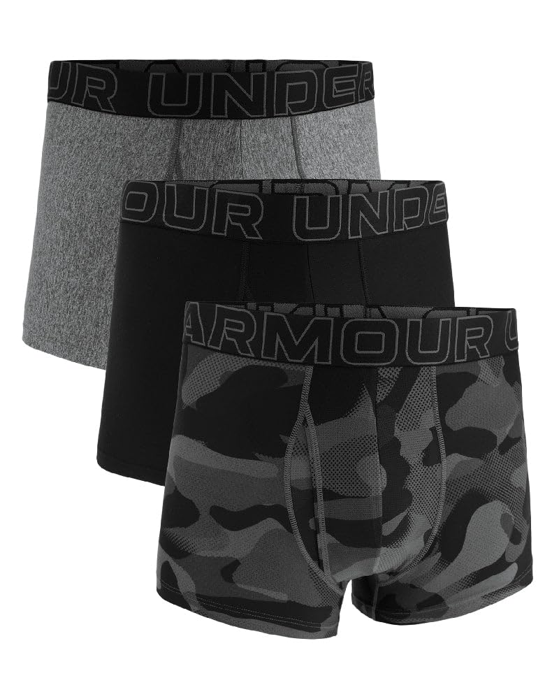 Under Armour Men's Black/Grey/Camo 3-Pack Performance Tech Boxer Brief, 3" Inseam – Breathable, Moisture Wicking, Soft Touch, All-Day Comfort, S