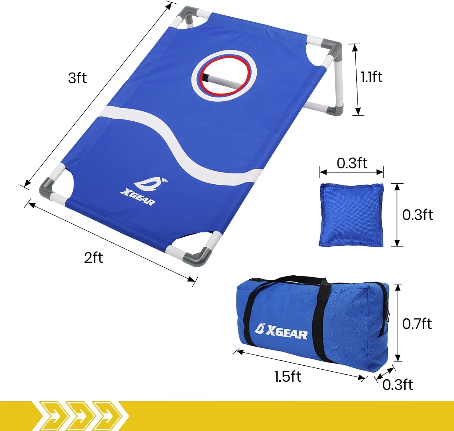 XGEAR PVC Framed Cornhole Game Set,Classic Toss Game Set,Bean Bag Toss Yard Game,Portable, with 8 Bean Bags and Travel Carrying Bag,Blue/Red,3 x 2 feet, Fun for All Ages