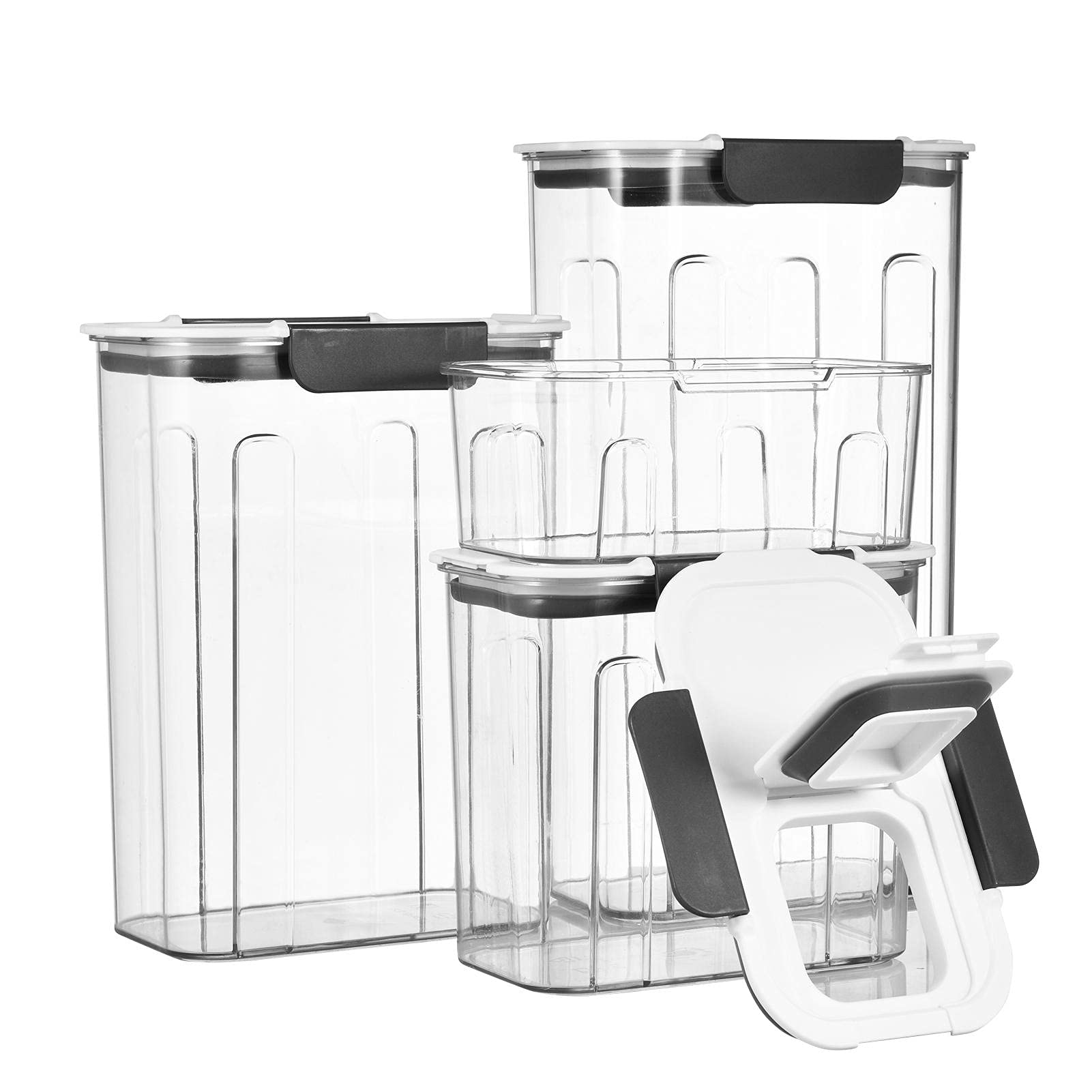 Set di 4 barattoli con coperchio, ermetici, angolari, 0,7/1,7/2,7/3,6 l, barattoli di stoccaggio per conservare pasta, muesli, riso, farina, mangimi