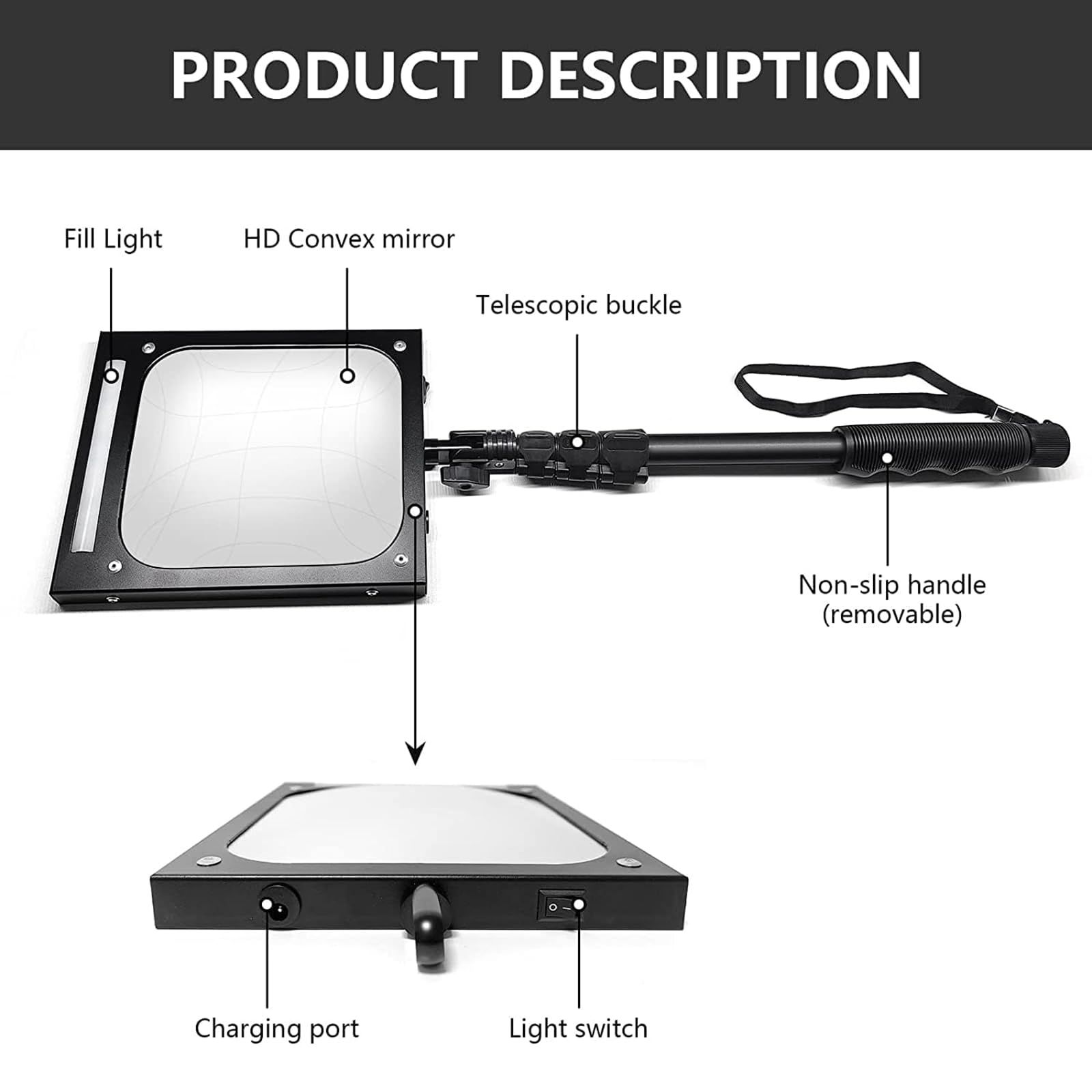 Espejo De Inspección De Bajos De Vehículos, Espejo De Inspección De Bajos De Vehículos con Luz Led, Herramienta Portátil De Seguridad para Vehículos, Espejo De Segur