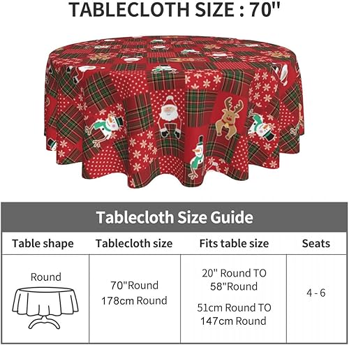 Miniatura 3 de VEDACHIC - Mantel redondo de 70 pulgadas, diseño de muñeco de nieve, Papá Noel, reno, a cuadros, mantel de Navidad, lavable, resistente al agua,