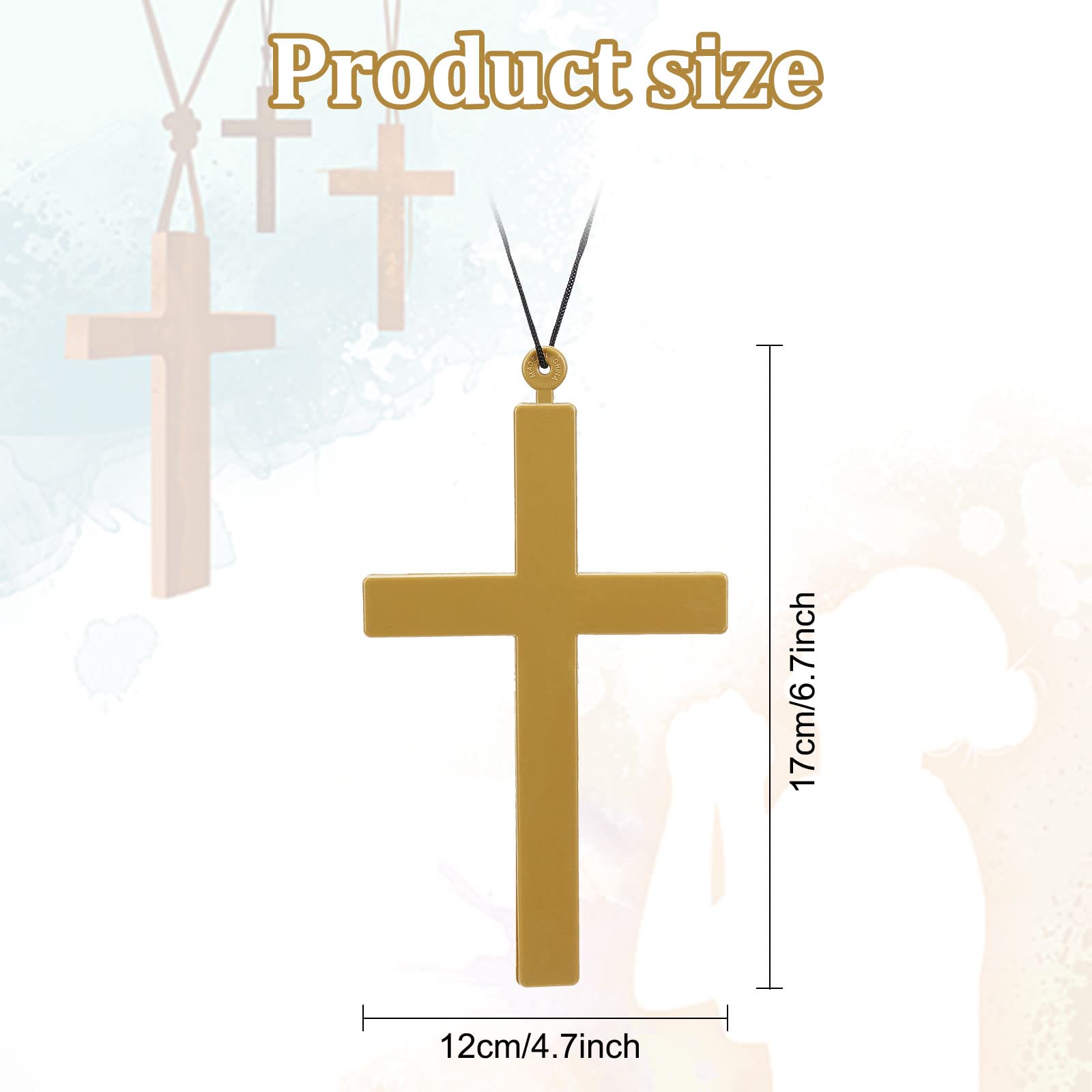 WEBEEDY 3 Pcs Large Plastic Gold Monk Cross Giant Priest Nun Cross Crucifix Dress Up Costume Accessories Easter Gift for Women Men Wall Hanging Decor,12x17cm - Image 2