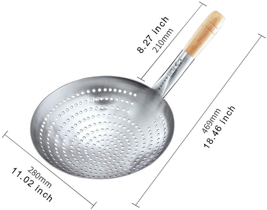 Leaky Spoon Kitchen Stainless Steel Wire Strainer Stainless Steel Wooden Handle Strainer Commercial Grade Large Colander for Family Hotel Restaurants （10.2"） Colander (Size : M)