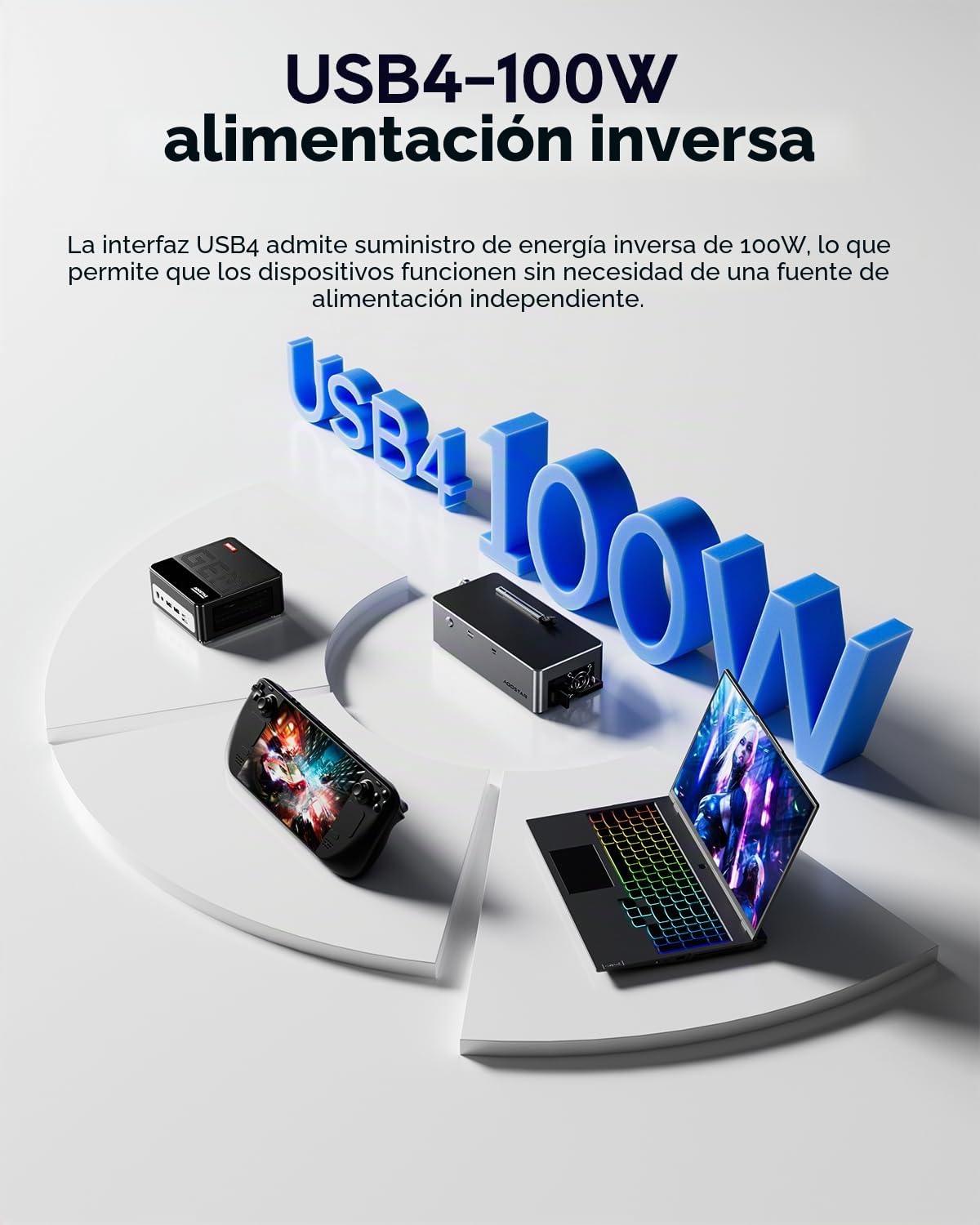 AOOSTAR AG02 eGPU Estación de Acoplamiento con Oculink, Docking Station para GPU Externa, USB4.0 admite Fuente de alimentación inversa 100W, Fuente de alimentación integrada 800W, para GPU hasta 500W