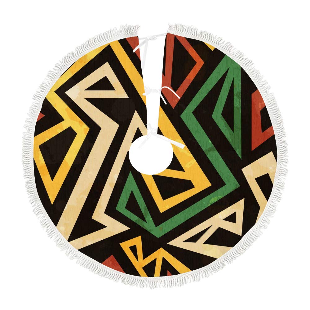 Jupe de sapin de Noël en peluche 122 cm au motif géométrie africaine grunge