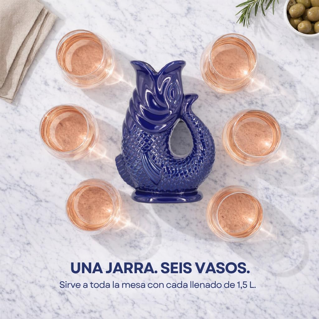 The Bubble Jug - Jarra de agua verde océano de 1,5 L - Decorativa en forma de pez para decorar tu hogar