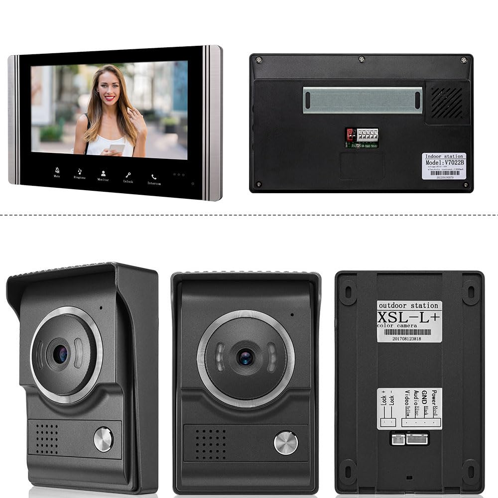Teléfono de Timbre de Vídeo con Cable, Monitor de Vídeo de 7 pulgadas,Kits de Cámara HD Apoyan Desbloqueo,Vigilancia,Intercomunicador Bidireccional para Villa casa Oficina Apartamento