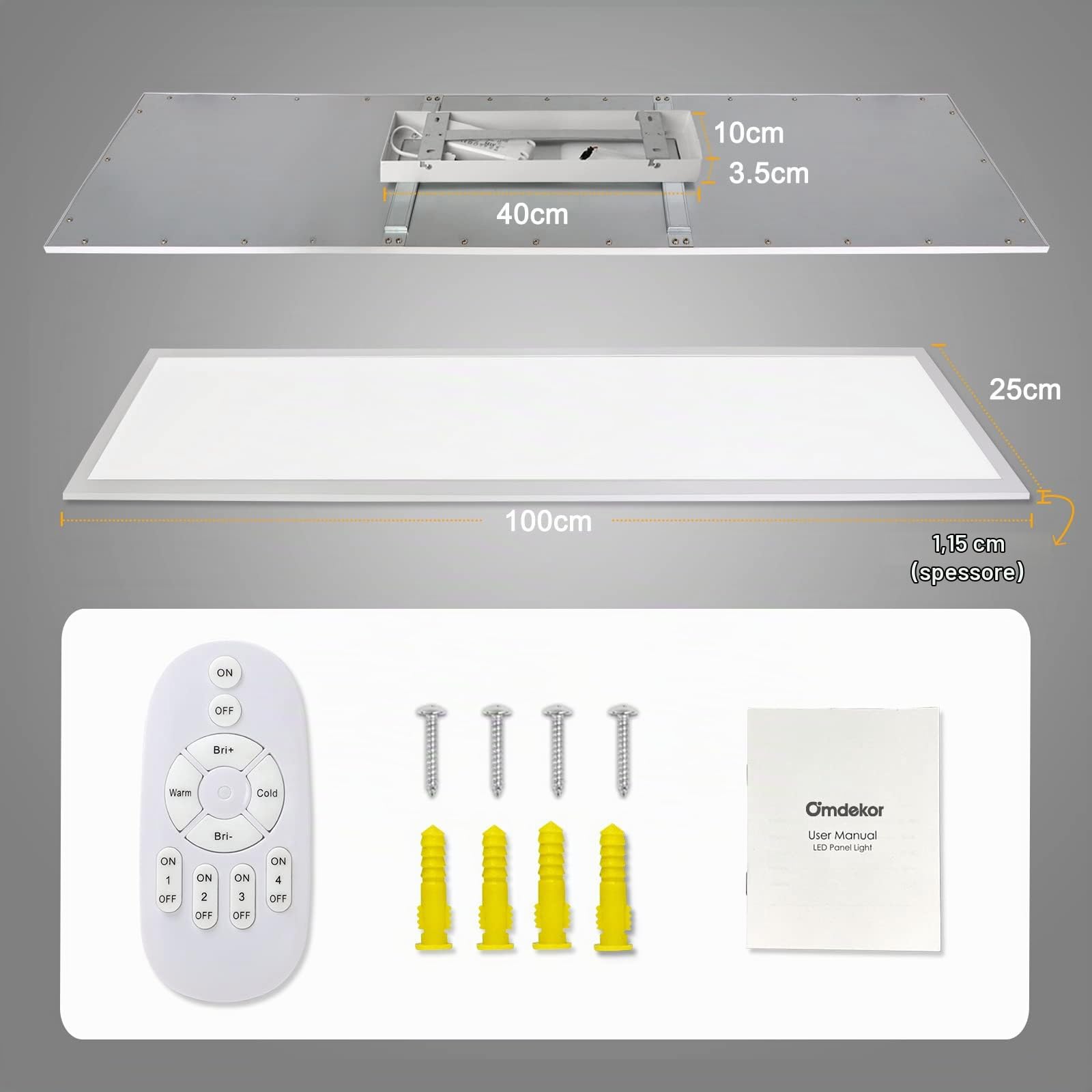 Lampada da Soffitto LED Dimmerabile 100x25 cm, Pannello Luminoso da Soffitto da 28W con Telecomando e Funzione di Memoria, luce potente indiretta 2700K-6500K Lampada ultra per ufficio soggiorno cucina