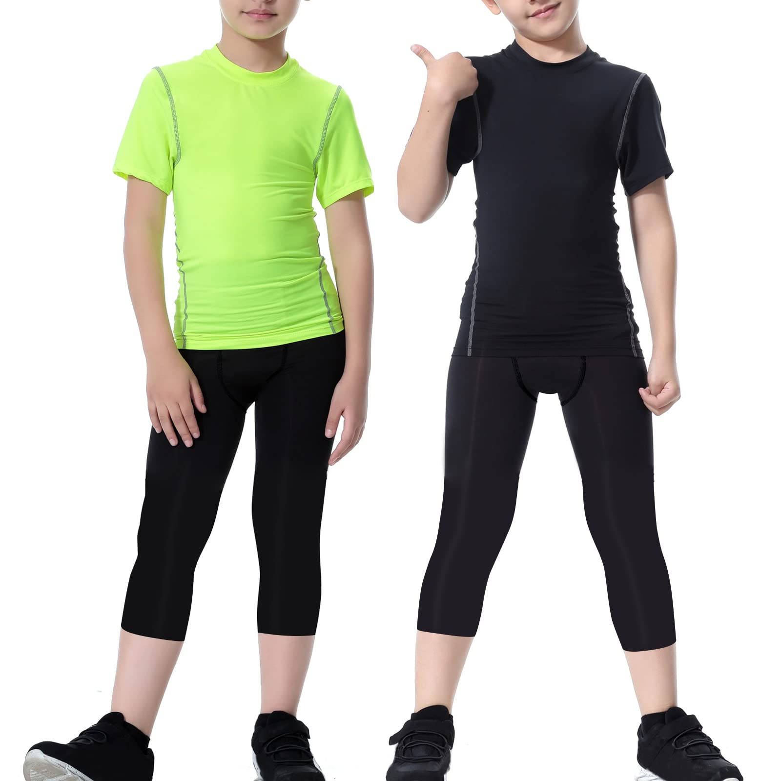 3/4 Niños Leggings de compresión Juvenil Medias Capa Base Deportes Running Capris Pantalones para niños para Entrenamiento Baloncesto