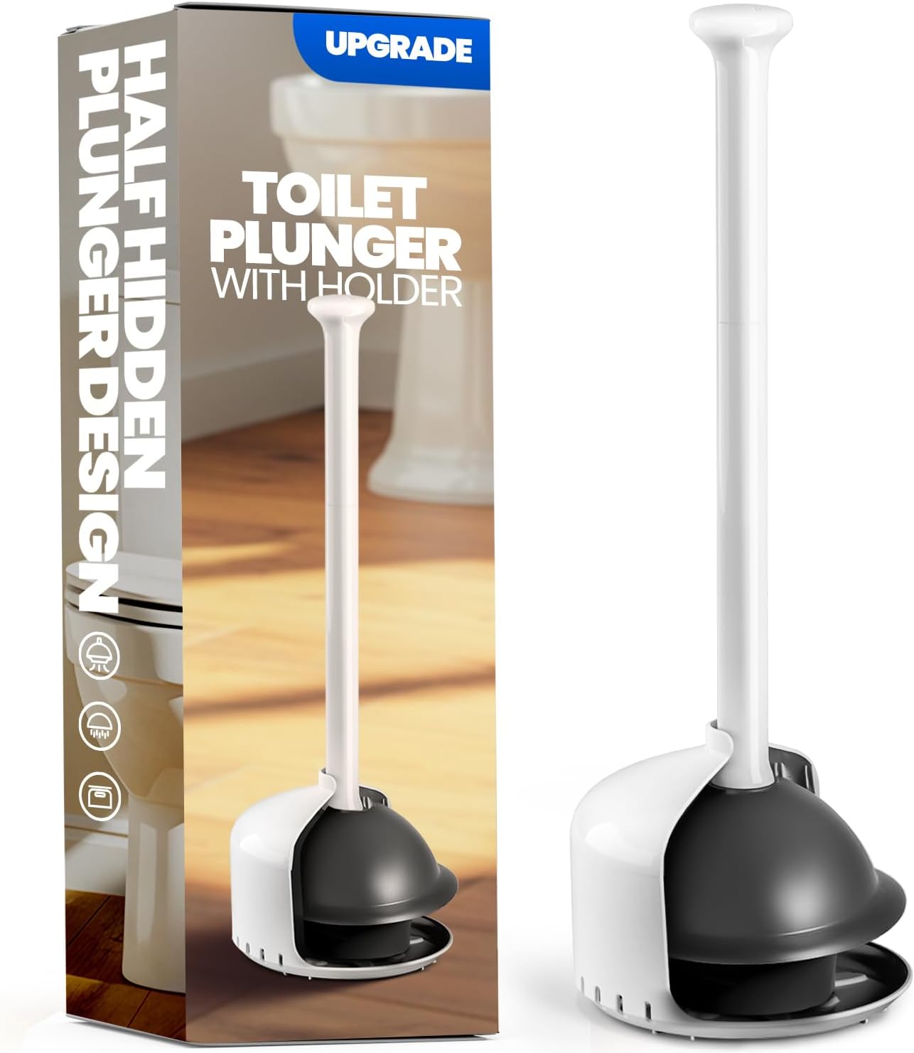 Toilet Plunger with Holder, Heavy Duty Plunger and Holder Combo for Bathroom Cleaning, Bathroom Decor, Bathroom Accessories, Toilet Bowl Cleaners, 19-Inch White