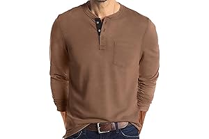 Mens Fall Fashion Henley Shirts Long Sleeve Button Cotton T-shirt with Pocket