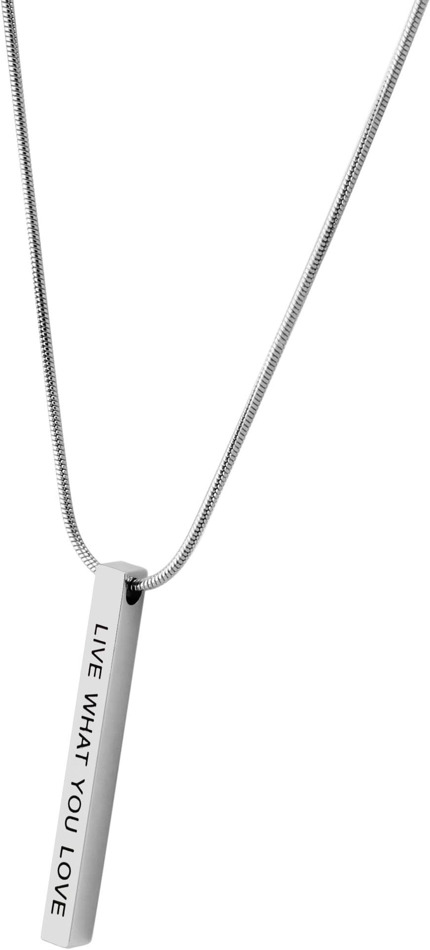 LADEMAYH Bar Necklace Engraved Inspirational Word Necklaces for Women, Stainless Steel Vertical Personalized Necklace with 20"+2" Chain