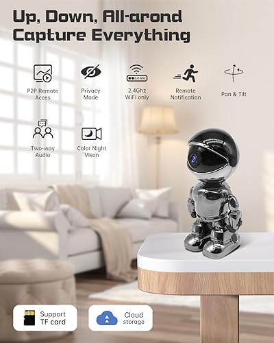 Miniatura 5 de WESECUU Cámara de seguridad 2K para mascotas, inalámbrica, para interiores, 2.45G, Hz, WiFi, 360, para seguridad del hogar, exterior, interior,