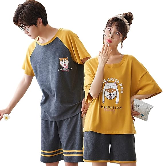 Amazon 三好優品 パジャマ ペアルック 夏 半袖 かわいい カップル 男女セット 通気 ルームウェア 恋人 おそろい 部屋着 プレゼント 結婚祝い パジャマ ルームウェアセット 通販