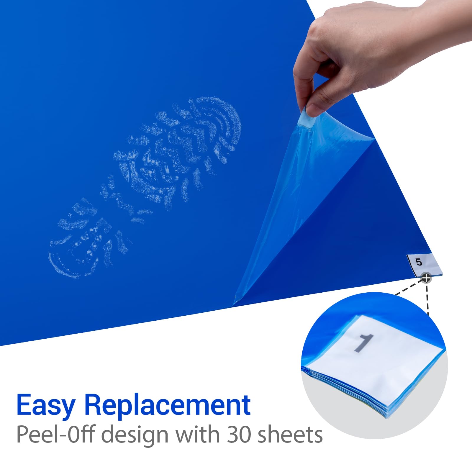 Blau Boden Klebrige Matten 120 Blatt (4 Blöcke à 30 Blatt), 60 x 90 cm Reinraum Klebematte Tearable Selbstklebende Staubfreie Klebematte Reinigungs für Das Home, Labor, Office, Krankenhaus, BAU