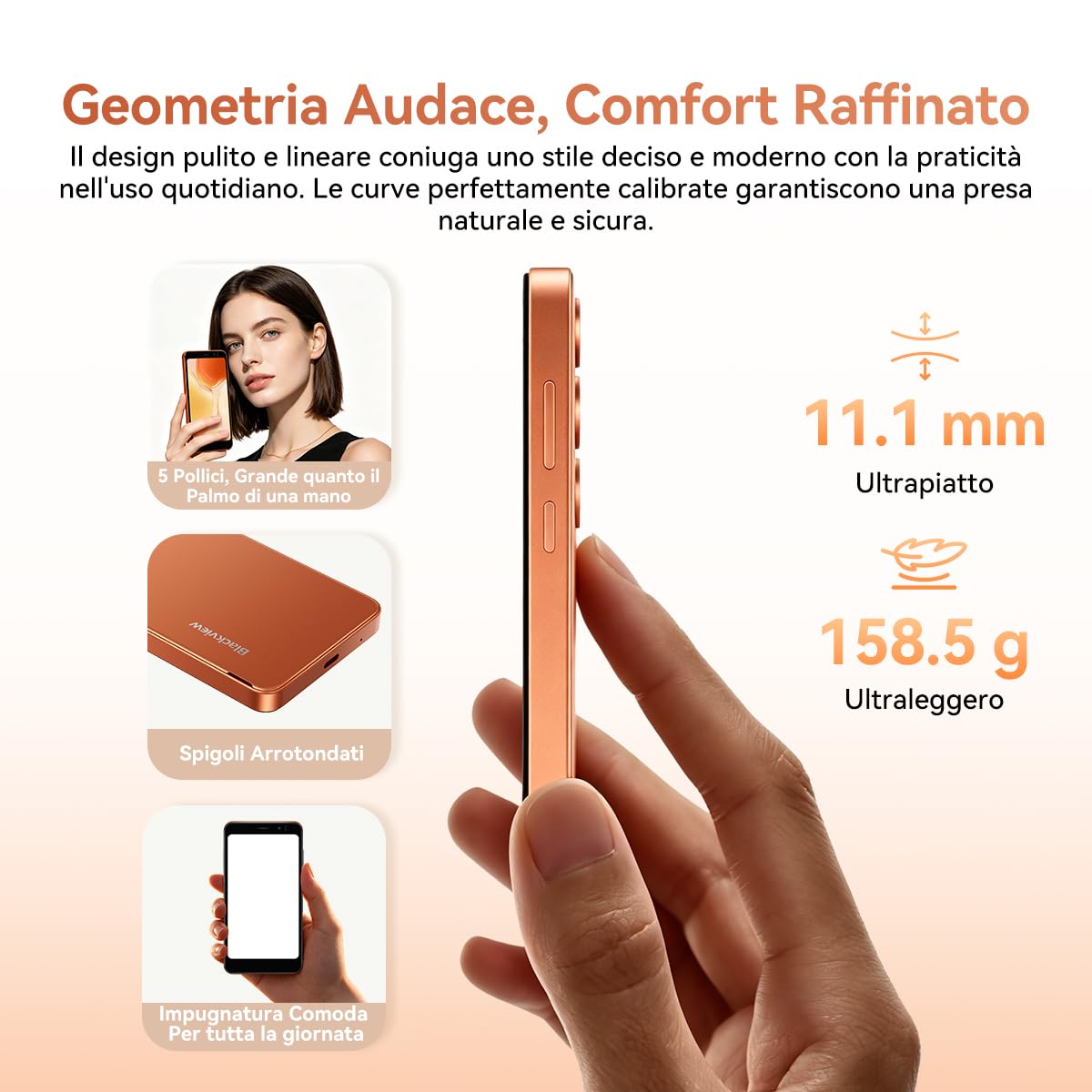 Blackview Wave 2C Smartphone Offerta Android 16, 12GB+32GB/1TB TF Cellulari Octa-Core, 5.0", 4G Dual SIM Telefono Cellulare Offerta, WiFi 5G/3.5mm/ Face ID/3 Slot Eer Carte/3 Anni di Garanzia