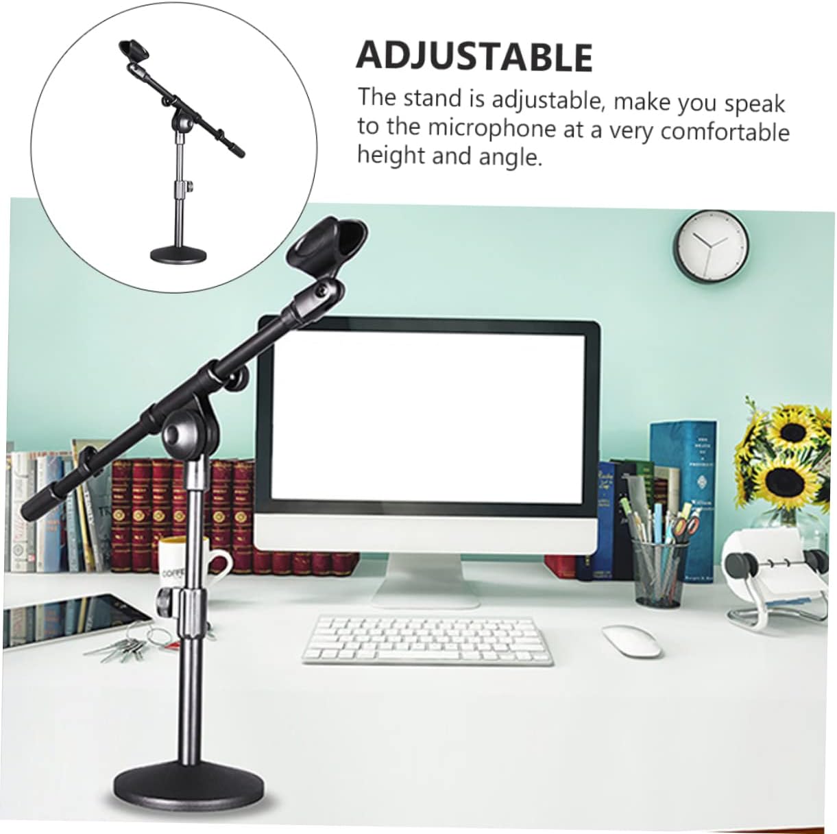 Kisangel Adjustable Microphone Stand Boom Arm Tabletop Mic Holder for Conferences Streaming and Gaming for Stability and