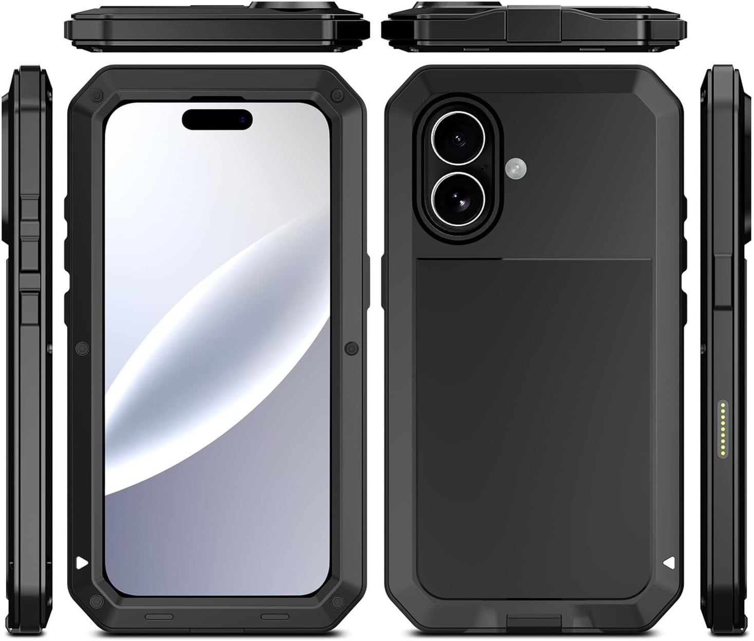 Military Grade Metal Case for iPhone 17, Heavy Duty Aluminum Alloy Bumper with Tempered Glass Screen Protector, Shockproof Dustproof Water Resistant Full Body Cover, Shock-Absorbent(Red)