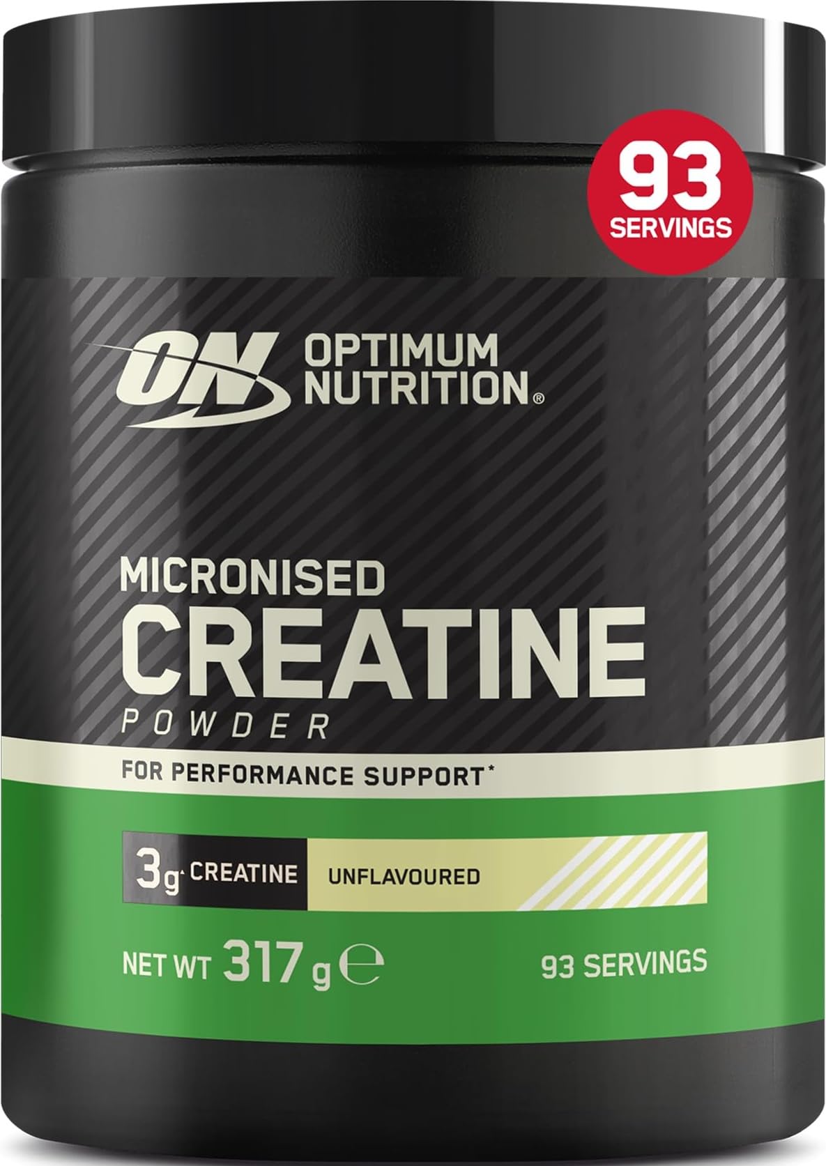 Optimum Nutrition Micronised Creatine Monohydrate Powder, 317g | Unflavoured, 93 Servings, Supplement to Support Muscle Strength & Power, Pre and Post Workout