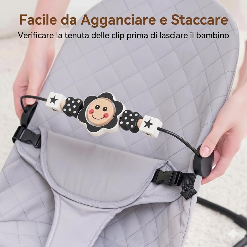 Baby Bouncer Toy Bar, Bouncer Toy Bar, facile da fissare e rimuovere, materiali adatti ai bambini, ideale per bambini, in bianco e nero (sorriso)