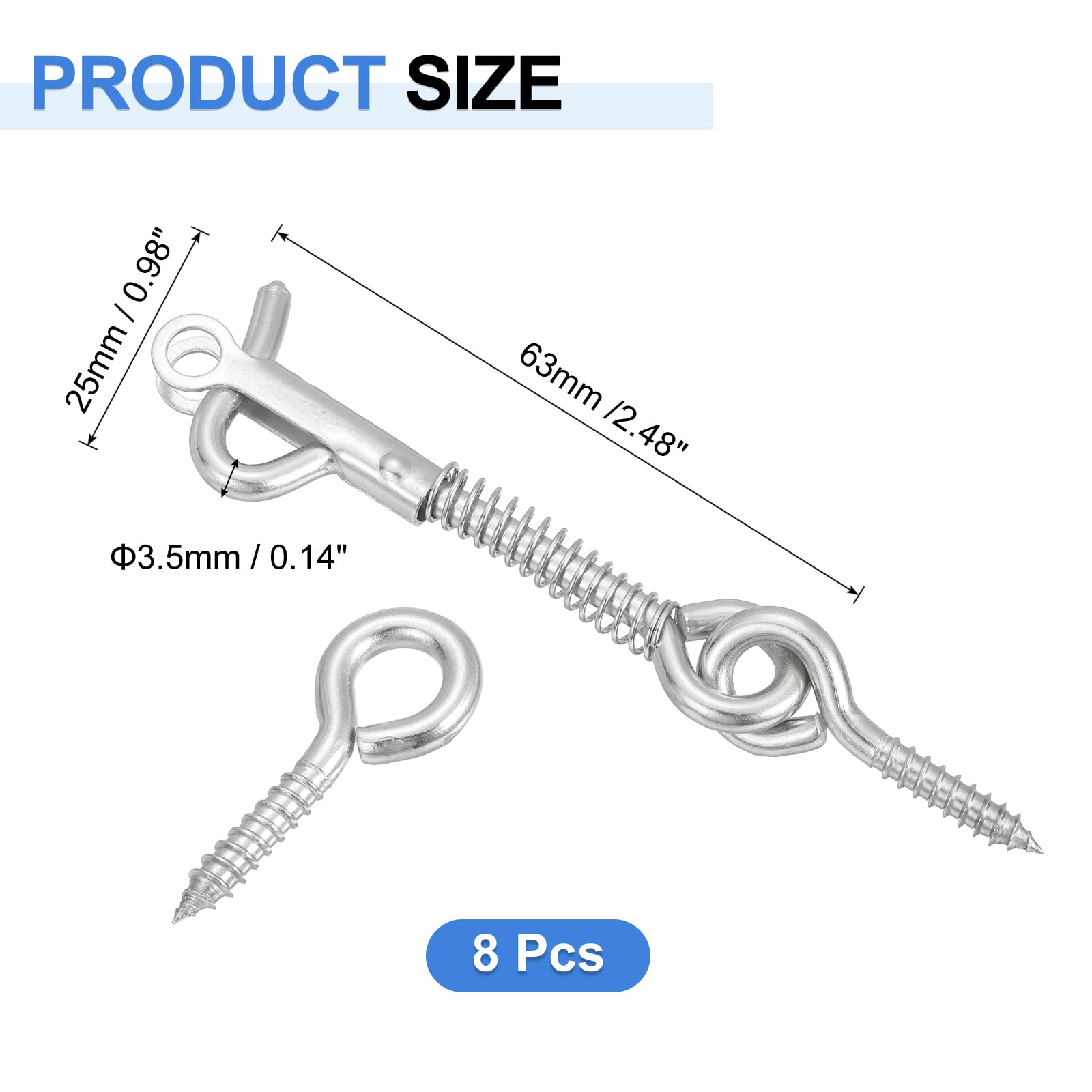 DGHAOP 6PCS Stainless Steel Spring Hook And Eye Safety Latches - 2-inch Wire Gate Hooks With Eye Screws