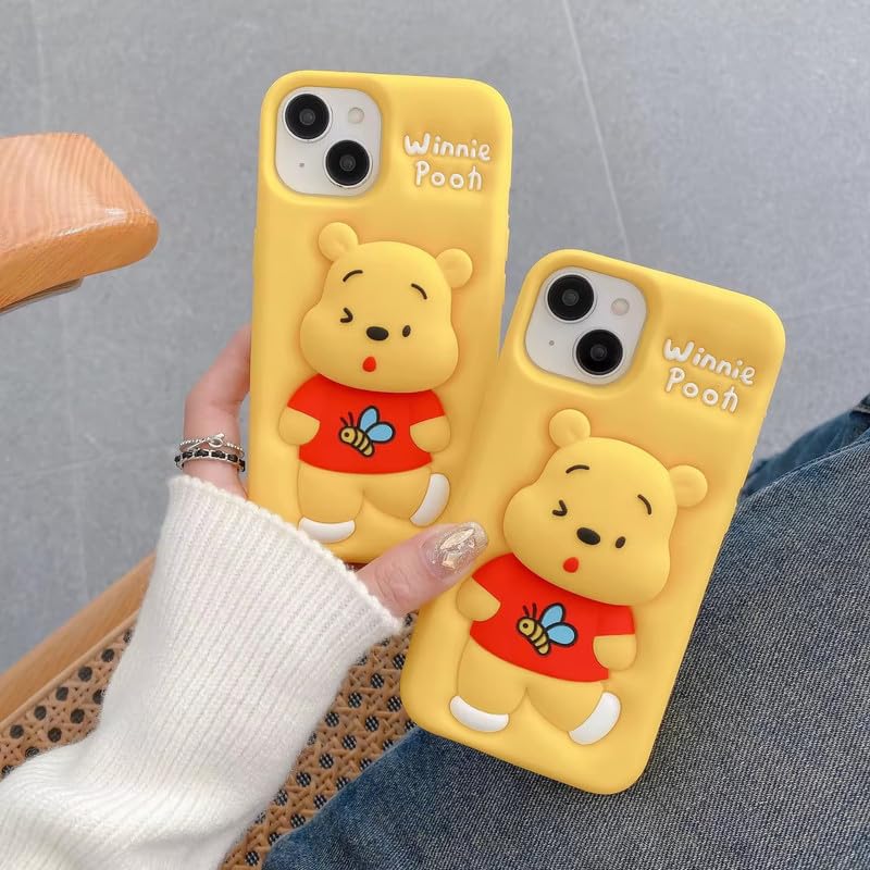 Image of COVERLY Back Cover iPhone 12 Pro Soft Silicone 3D Cute Cartoon with Holder Full Protective Case Compatible with iPhone 12 Pro (Pooh)