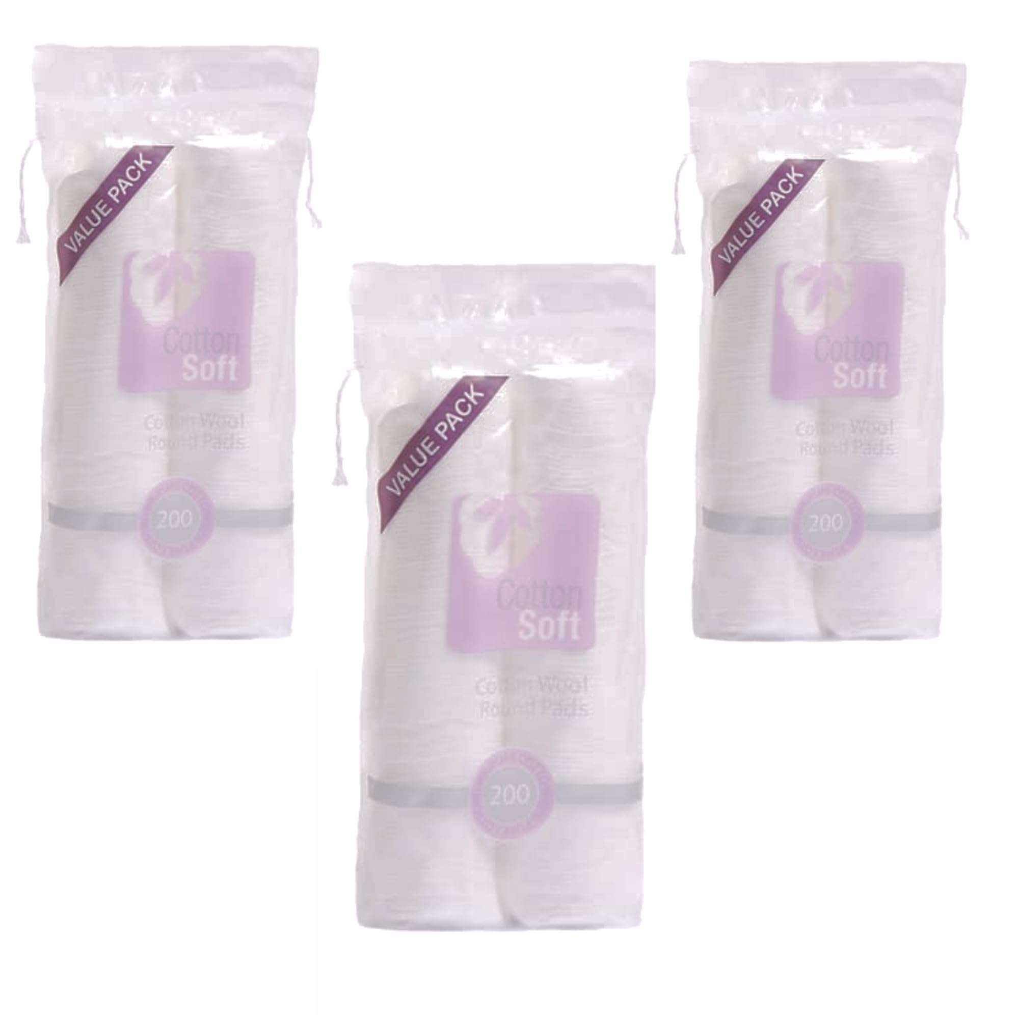 Temas Pure Cotton Wool Pads Pack of 3 (6x100), Non-Fleecing and Shed, 100% Cotton Organic for Makeup Removal Cleansing