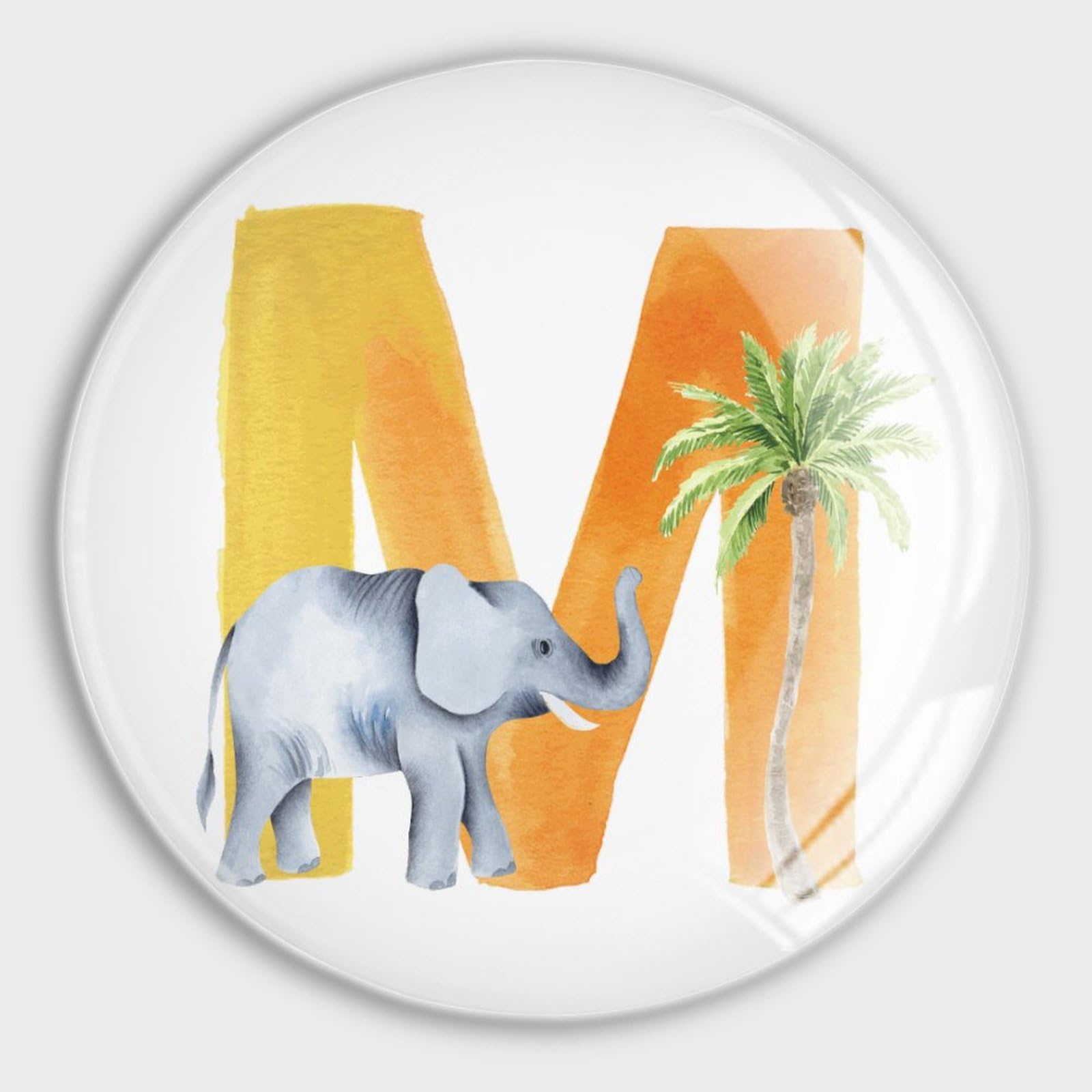 Kühlschrankmagnete, starke Glasmagnete, Anfangsbuchstabe M, runde Magnete, Monogramm, Elefant, Monogramm, Buchstabe, perfekte Magnete für Kühlschrank, Geschirrspüler, Klassenzimmer,