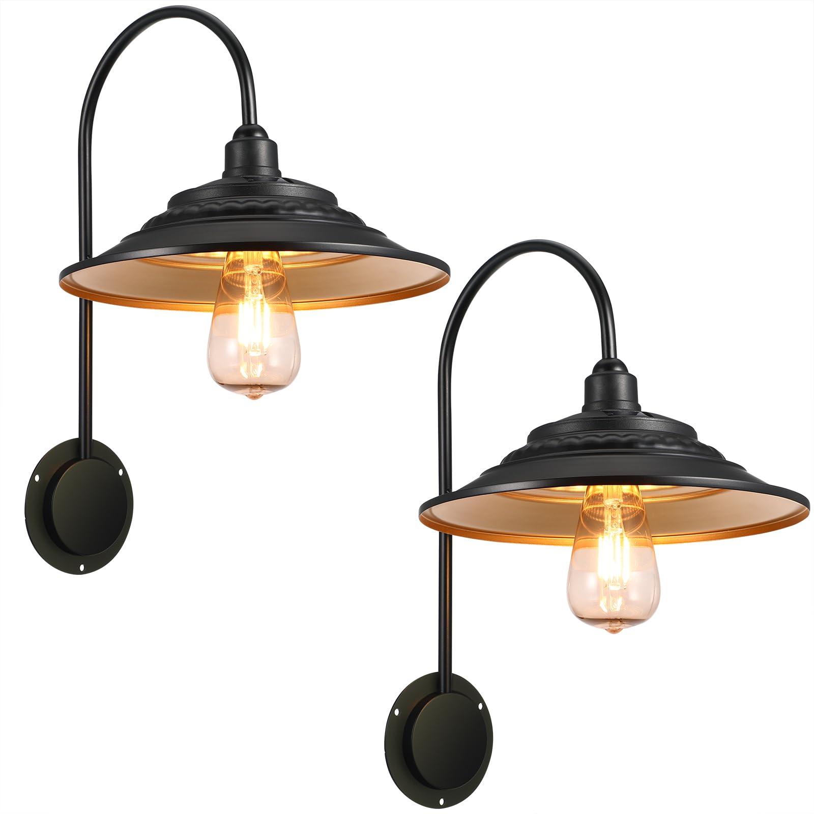 Photo 1 of XIFEINIU Solar Barn Lights for Outside, 2PCS Waterproof Solar Wall Light Fixture, Rustic Vintage Metal Gooseneck Solar Wall Mount Lights with Gold Interior, for Outdoor Barn Shed Farmhouse Porch