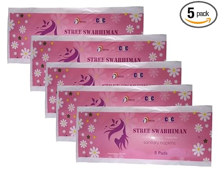 Stree Swabhiman Ultra Thin Anion Sanitary Pads with Wings - Organic Cotton, Anti-Bacterial, Biodegradable Sanitary Napkins 8 pad in each packet total 40 (Pack of 40) Extra Large (XL)