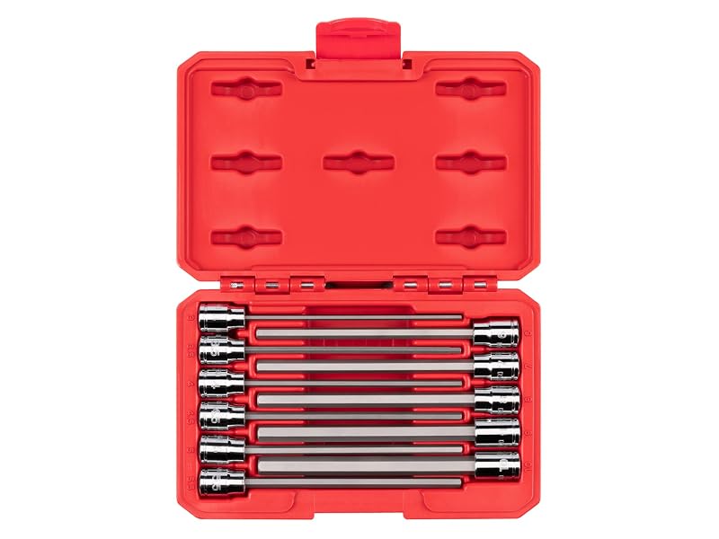Jogo de soquetes com ponta sextavada TEKTON, acionamento de 9,5 mm (3/8 pol.), haste longa de 15,2 cm, SHB91314, 11 peças