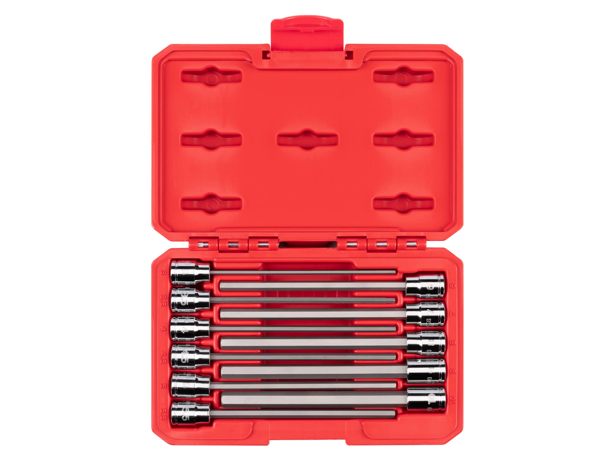 TEKTON 3/8 Inch Drive Long Hex Bit Socket Set with Case, 11-Piece (3-10 mm) | SHB91314