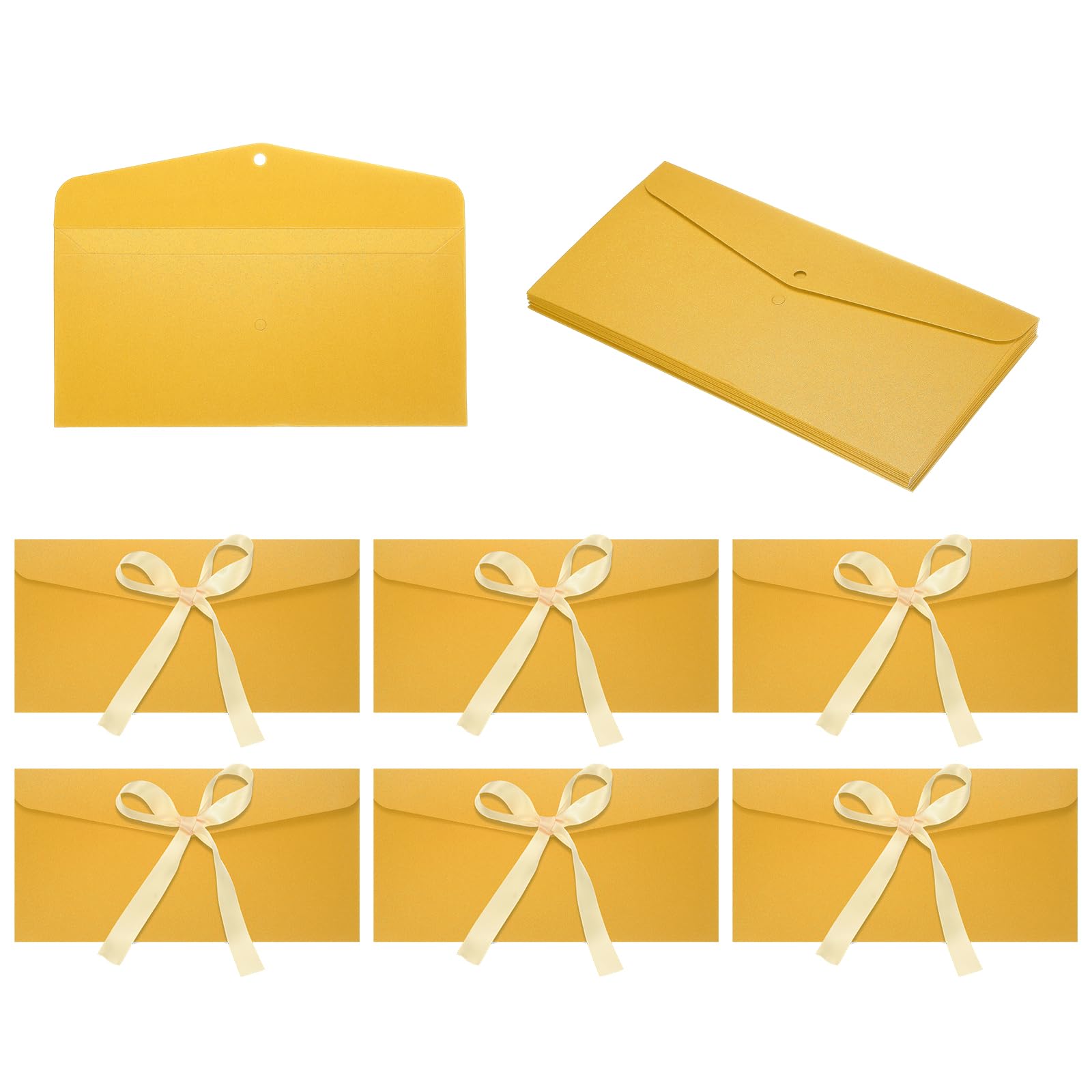 sourcing map 20 Pack Greeting Card Envelopes with Ribbon Bow Tiny Items Storage Vintage Cute Present Card Holder for Wedding Greeting Party Postcards, Golden Yellow 8.7" x 4" โ image 1