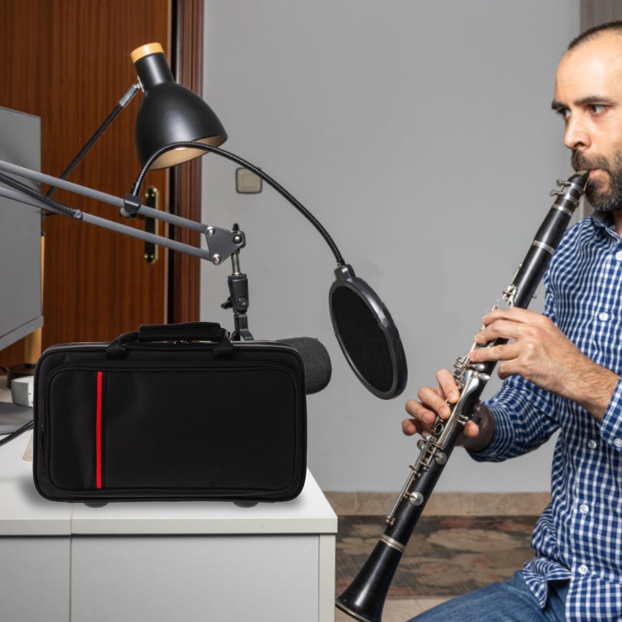 Portable Clarinet Storage Bag Black Oxford Fabric Music Instrument Case Double Straps Square Box for Wind Instrument Accessories