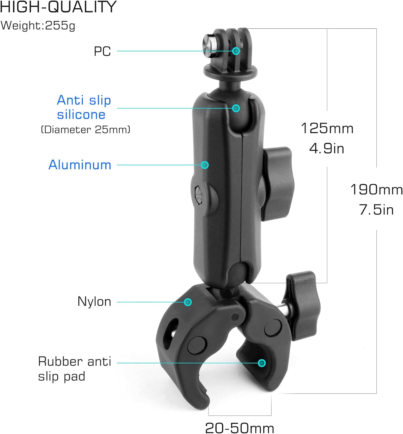 GEPULY Super Clamp Camera Mount with Dual Ballheads & Phone Holder 20-50mm Aluminum Heavy-Duty for GoPro Hero 13 Insta360 DJI Action Cameras, Smartphones, Motorcycle, Handlebar, LED Flash Light DSLR